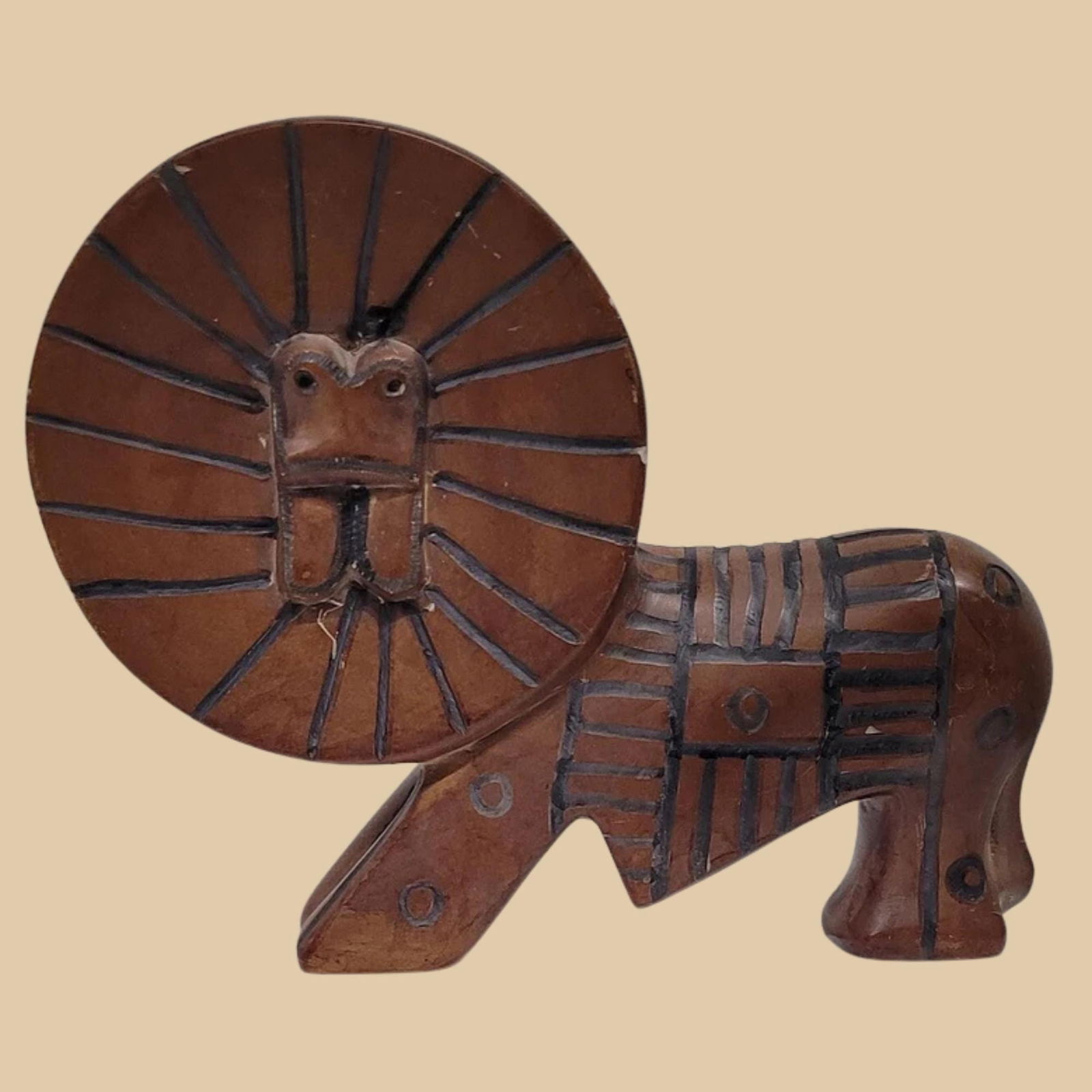 Vintage Brutalist Lion Sculpture: Mid-Century Modern Tribal Folk Art Figurine for Home Decor: Title: Vintage Brutalist Lion Sculpture: Mid-Century Modern Tribal Folk Art Figurine for Home Decor Description: Vintage Brutalist Lion Sculpture Mid Century Modern Statue Add a touch of mid-century