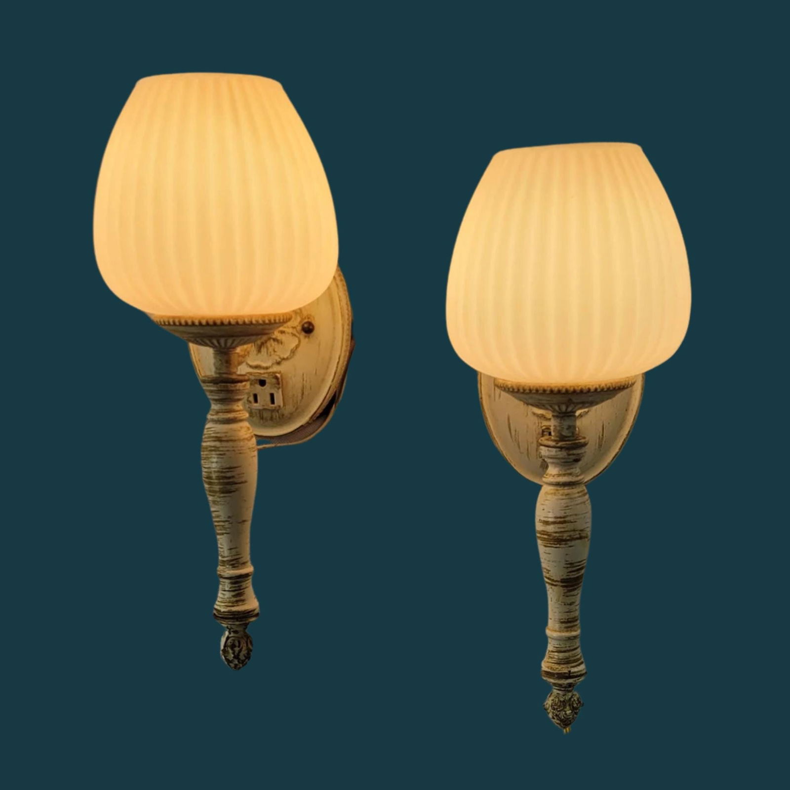 Vintage Hollywood Regency Wall Sconces White Glass Globe Vanity Lights MCM Neoclassical Bathroom - 2