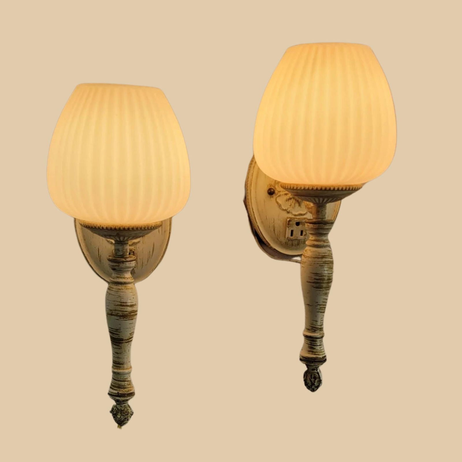 Vintage Hollywood Regency Wall Sconces White Glass Globe Vanity Lights MCM Neoclassical Bathroom - 6