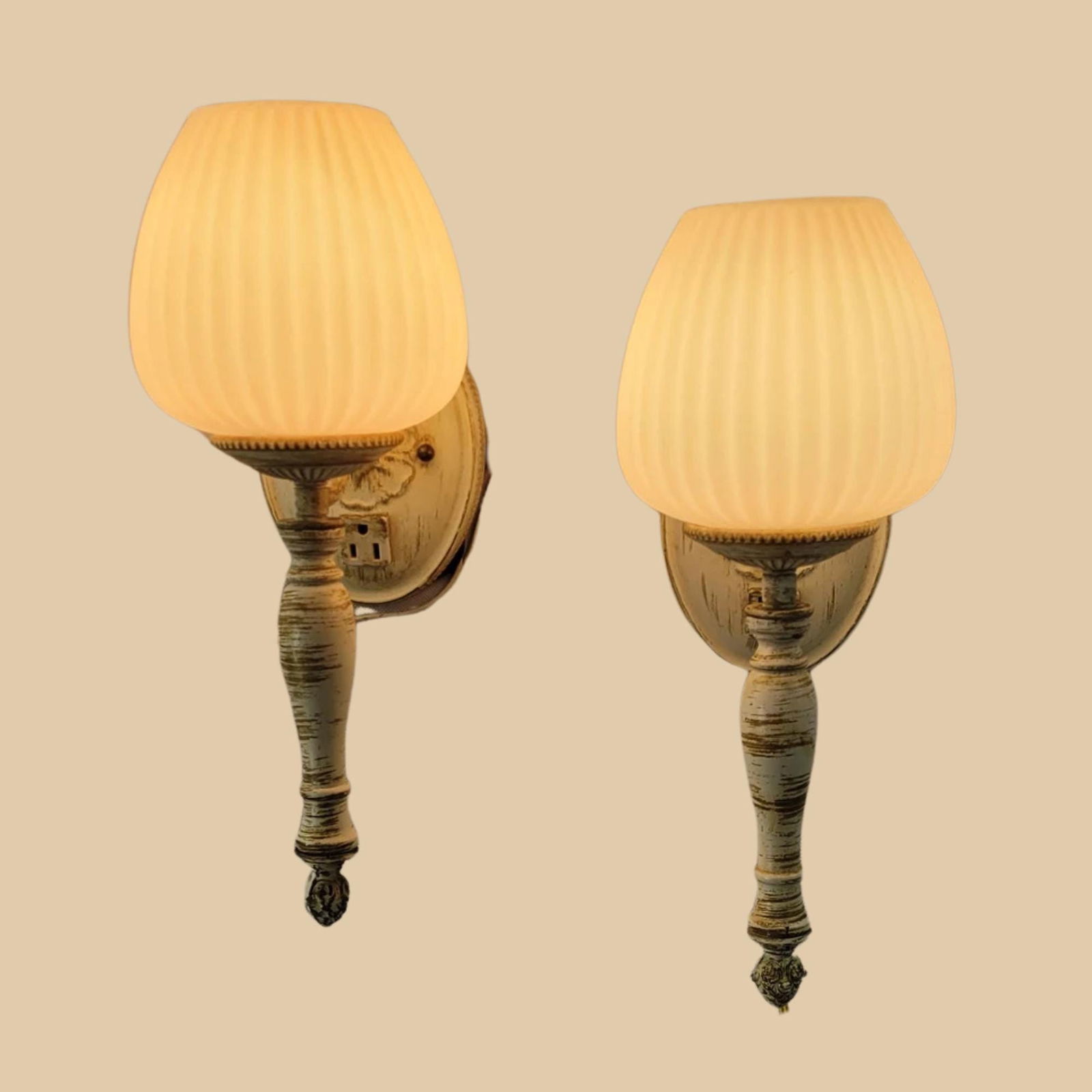 Vintage Hollywood Regency Wall Sconces White Glass Globe Vanity Lights MCM Neoclassical Bathroom - 7