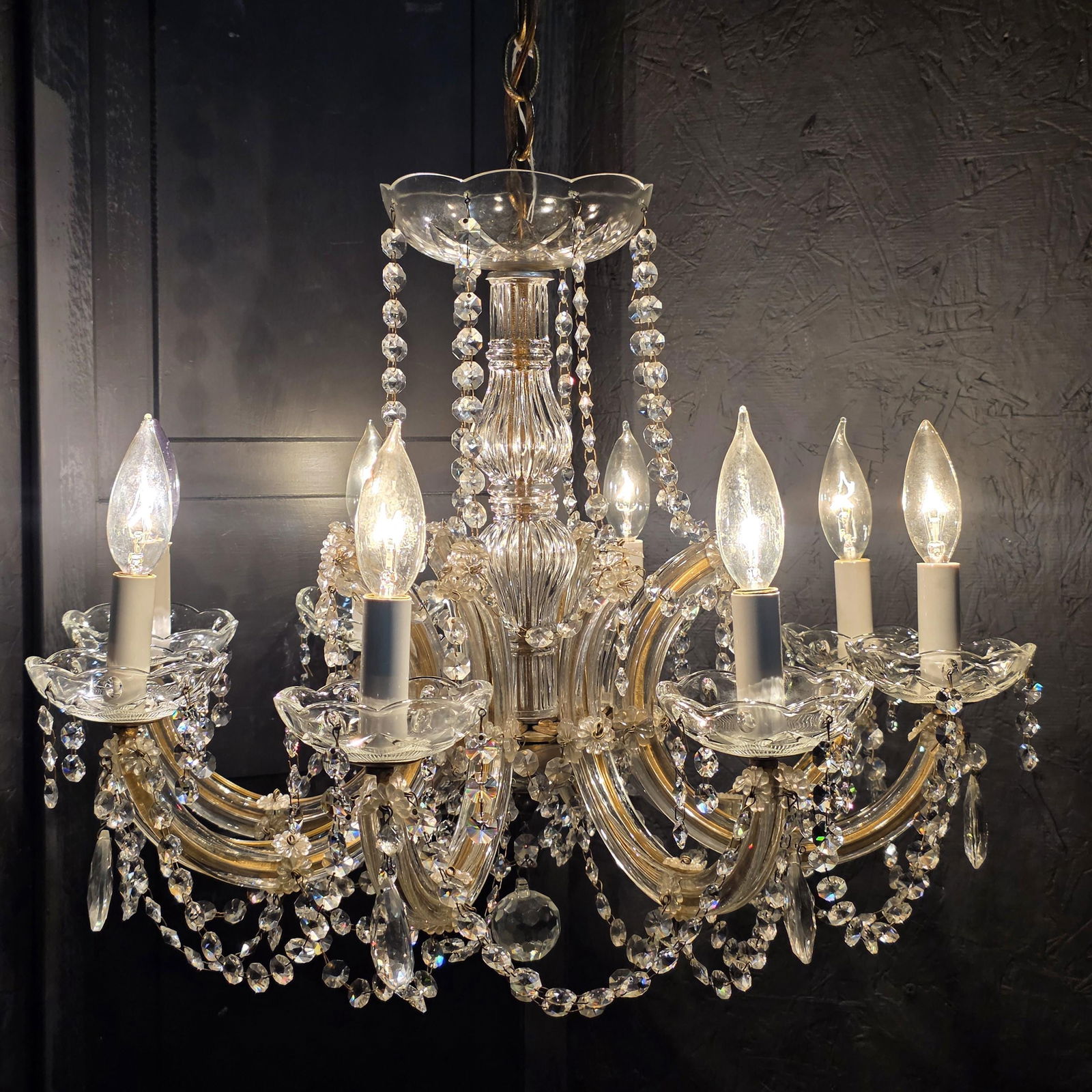 Vintage Crystal Chandelier Glass Prisms Hollywood Regency Rococo Revival Hanging Light (1 of 10)