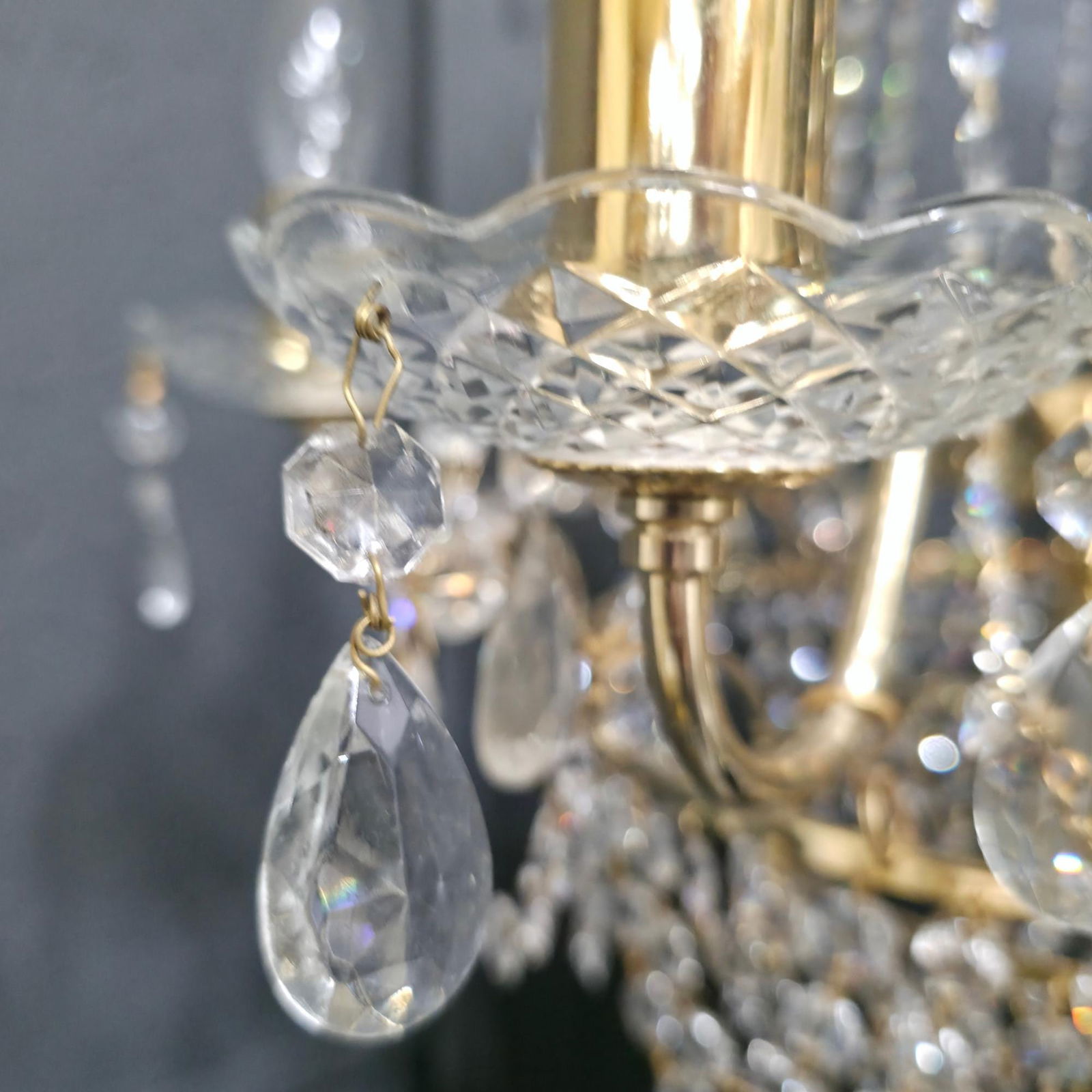 Vintage Brass Crystal Wedding Cake Chandelier 5-Light Waterfall Style Hanging Hollywood Regency - 6