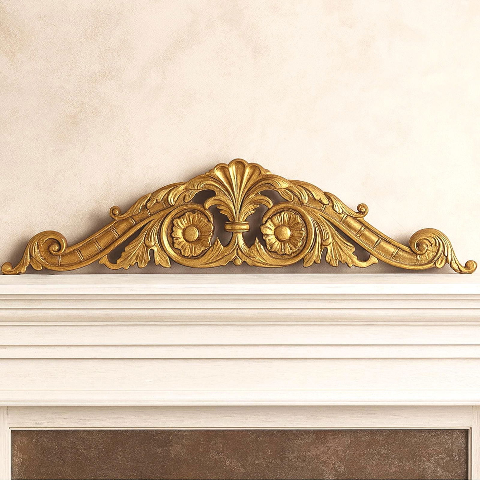 Vintage Gilt Overdoor Pediment Baroque Acanthus Rosette Crest 33.5" Mirror Topper Mantel Crown (1 of 10)