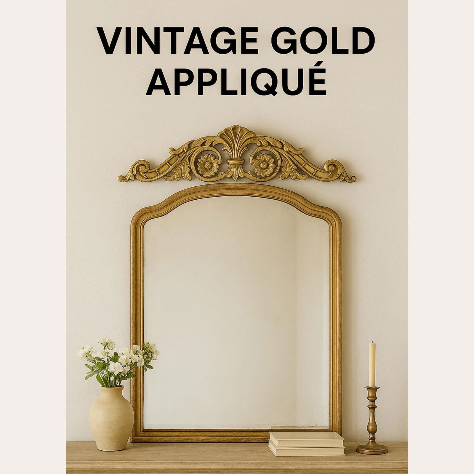 Vintage Gilt Overdoor Pediment Baroque Acanthus Rosette Crest 33.5" Mirror Topper Mantel Crown - 6