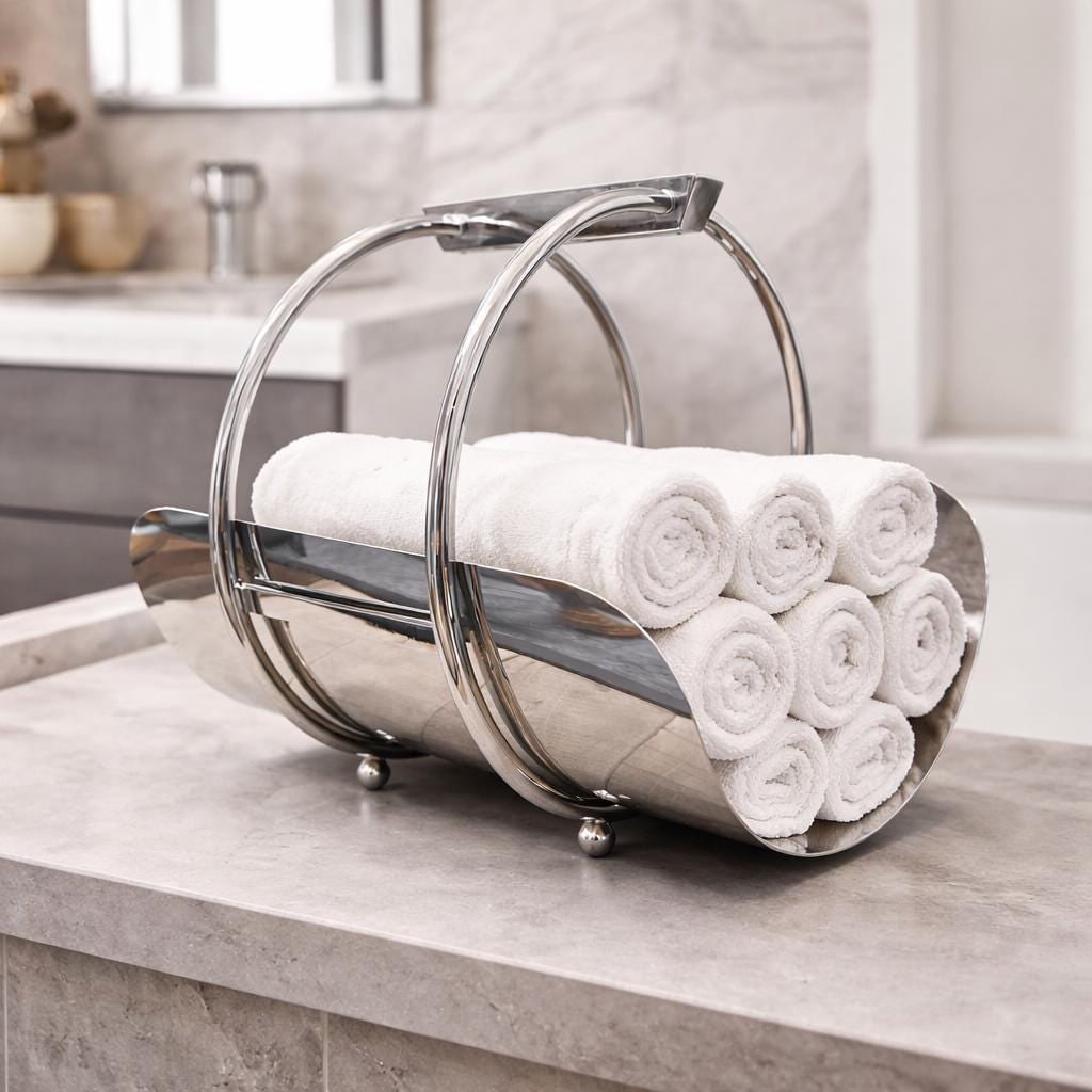 Global Views Machine Age Caddy, Chrome Magazine Rack Log Holder, Art Deco Style Modern Fireplace - 10