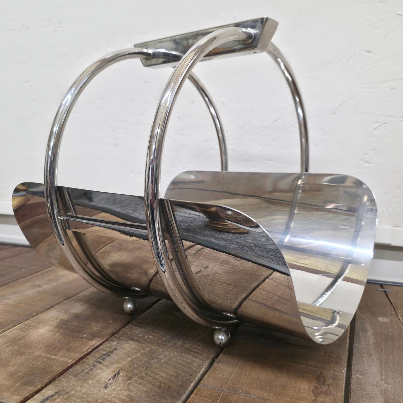 Global Views Machine Age Caddy, Chrome Magazine Rack Log Holder, Art Deco Style Modern Fireplace (1 of 10)