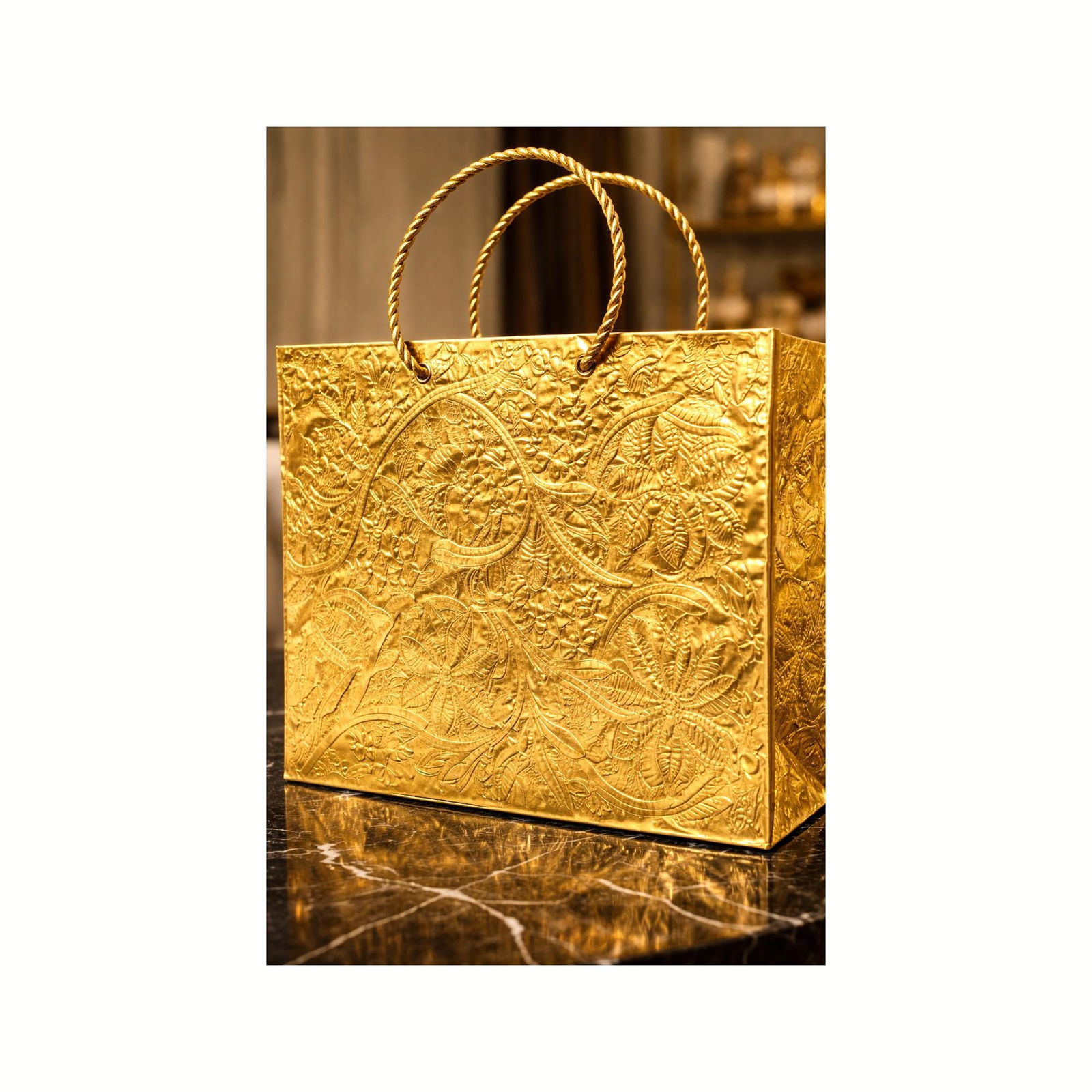 Vintage brass magazine rack, embossed foliate Indian export fireside paper holder, twisted rope - 10