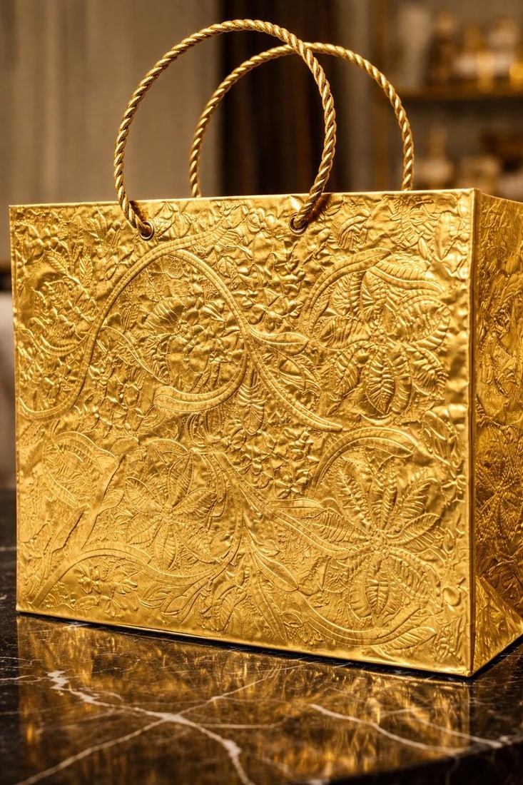 Vintage brass magazine rack, embossed foliate Indian export fireside paper holder, twisted rope - 5