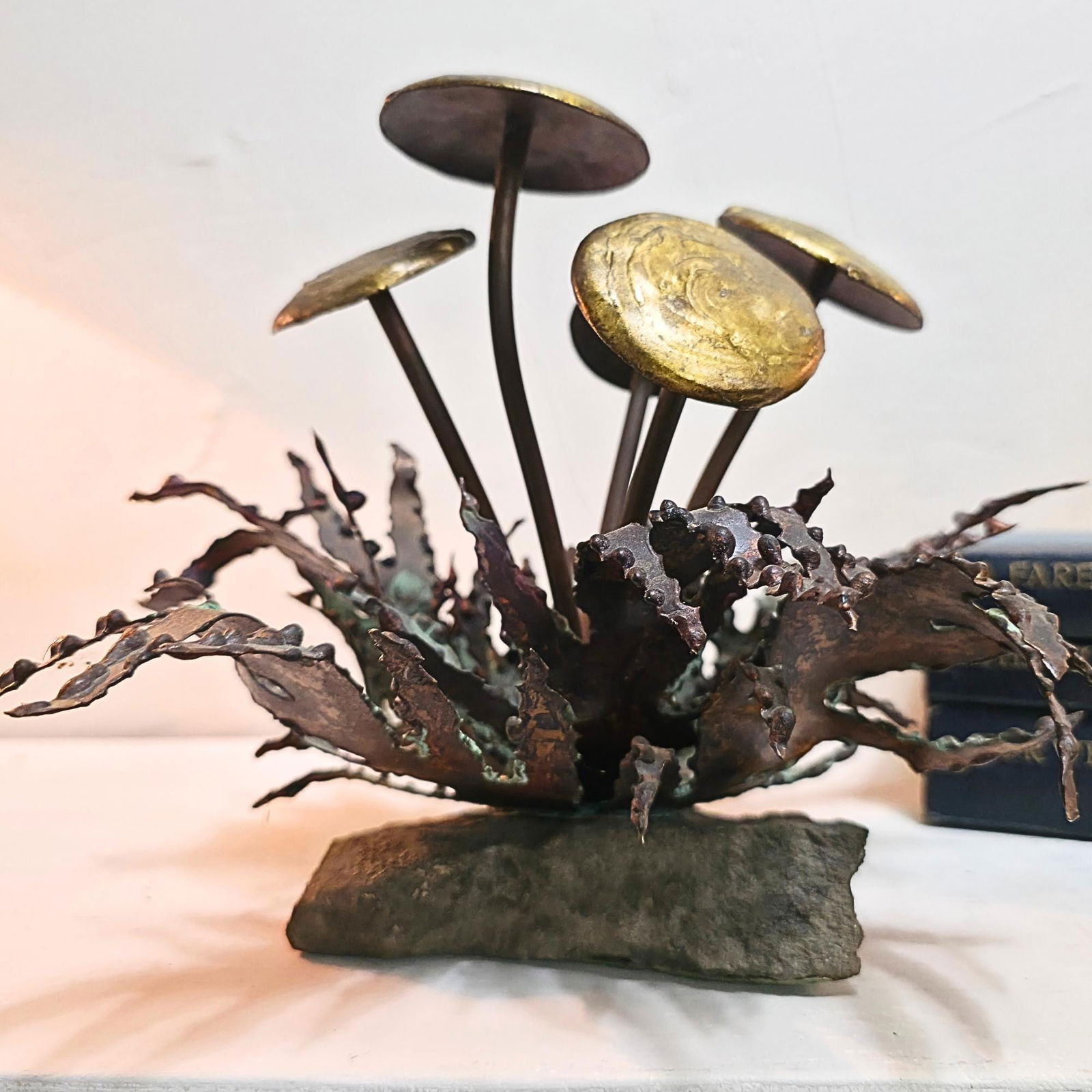 Vintage Brutalist Metal Sculpture, Signed John Steck Mid-Century Modern Table Art Torch-Cut Brass &: Title: Vintage Brutalist Metal Sculpture, Signed John Steck Mid-Century Modern Table Art Torch-Cut Brass & Copper Collectible MCM Decor Description: A rare mid-century Brutalist sculpture signed by