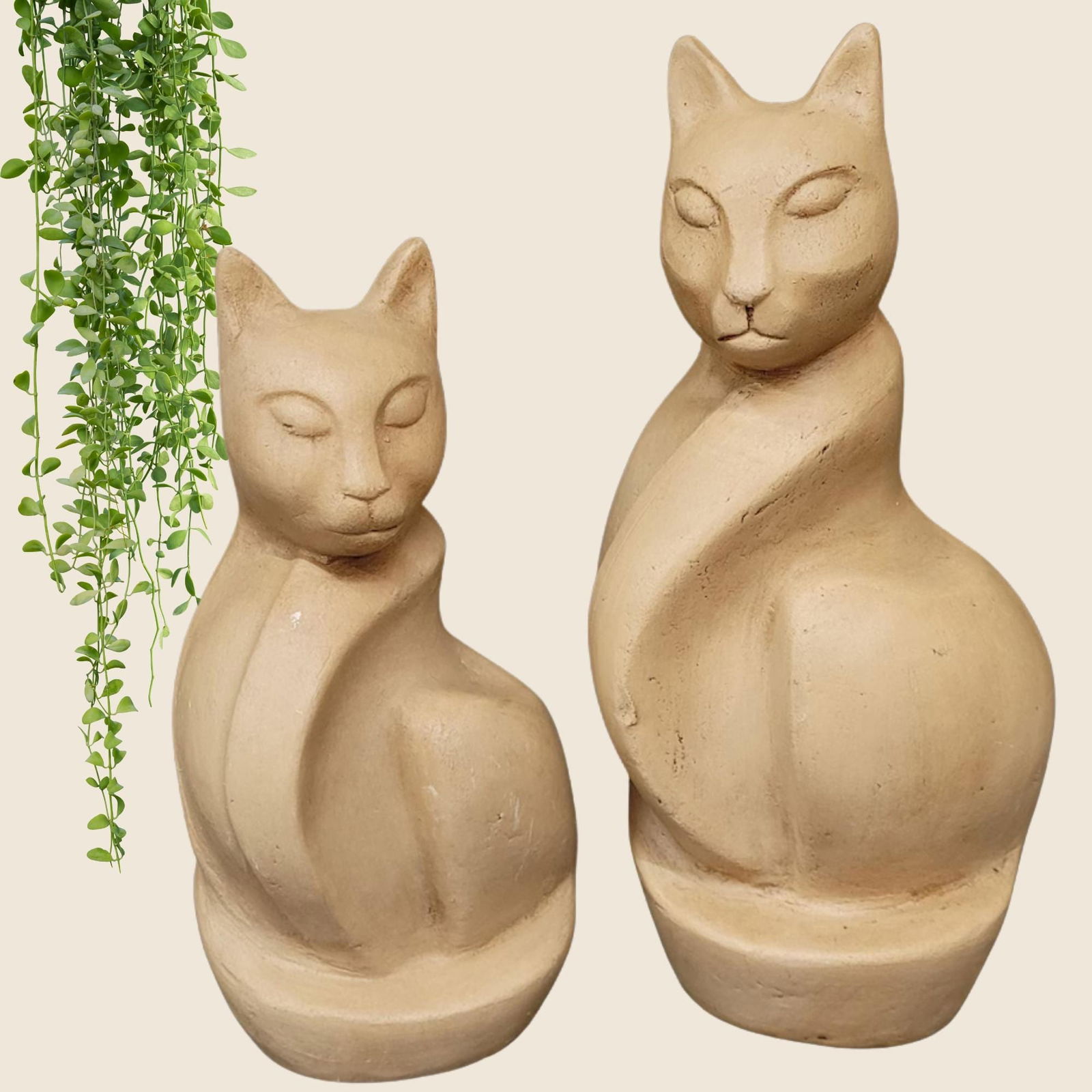 Vintage Terracotta Cat Sculptures Pair, Mid Century MCM Japandi Decor, Wabi Sabi Minimalist Shelf (1 of 10)