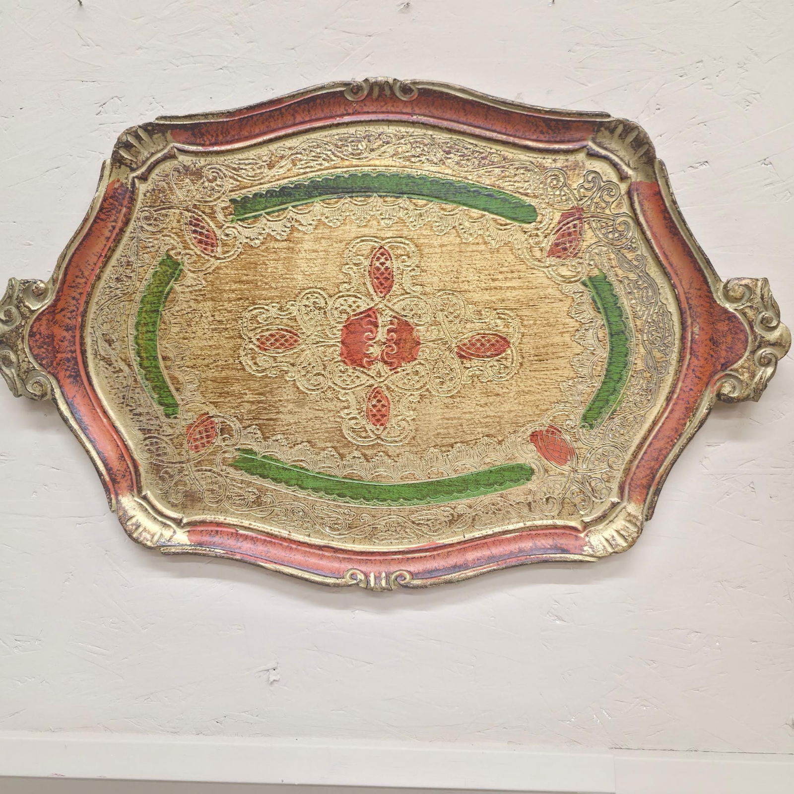 Vintage Florentine Tray 23" Hand Painted Server, Ornate Gold, Hollywood Regency Decor, Wall Hanging - 3