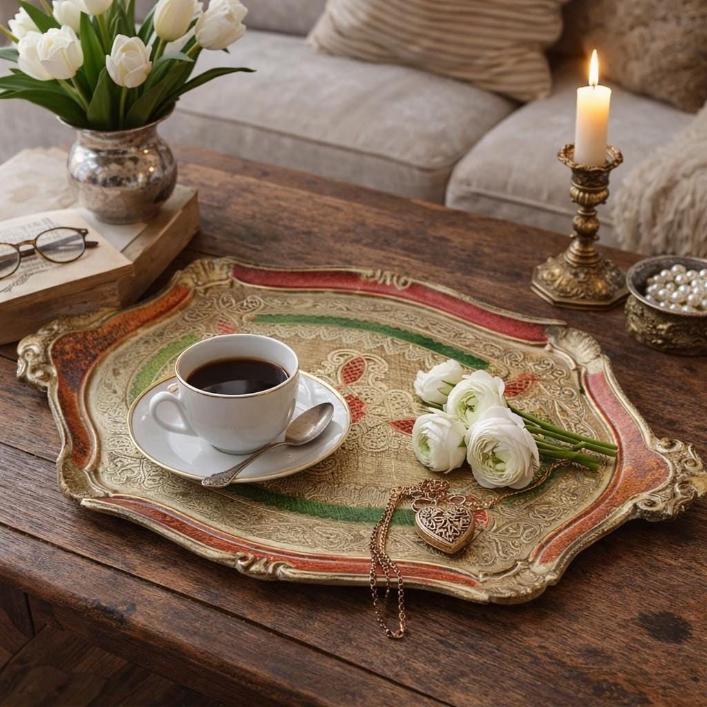 Vintage Florentine Tray 23" Hand Painted Server, Ornate Gold, Hollywood Regency Decor, Wall Hanging - 7