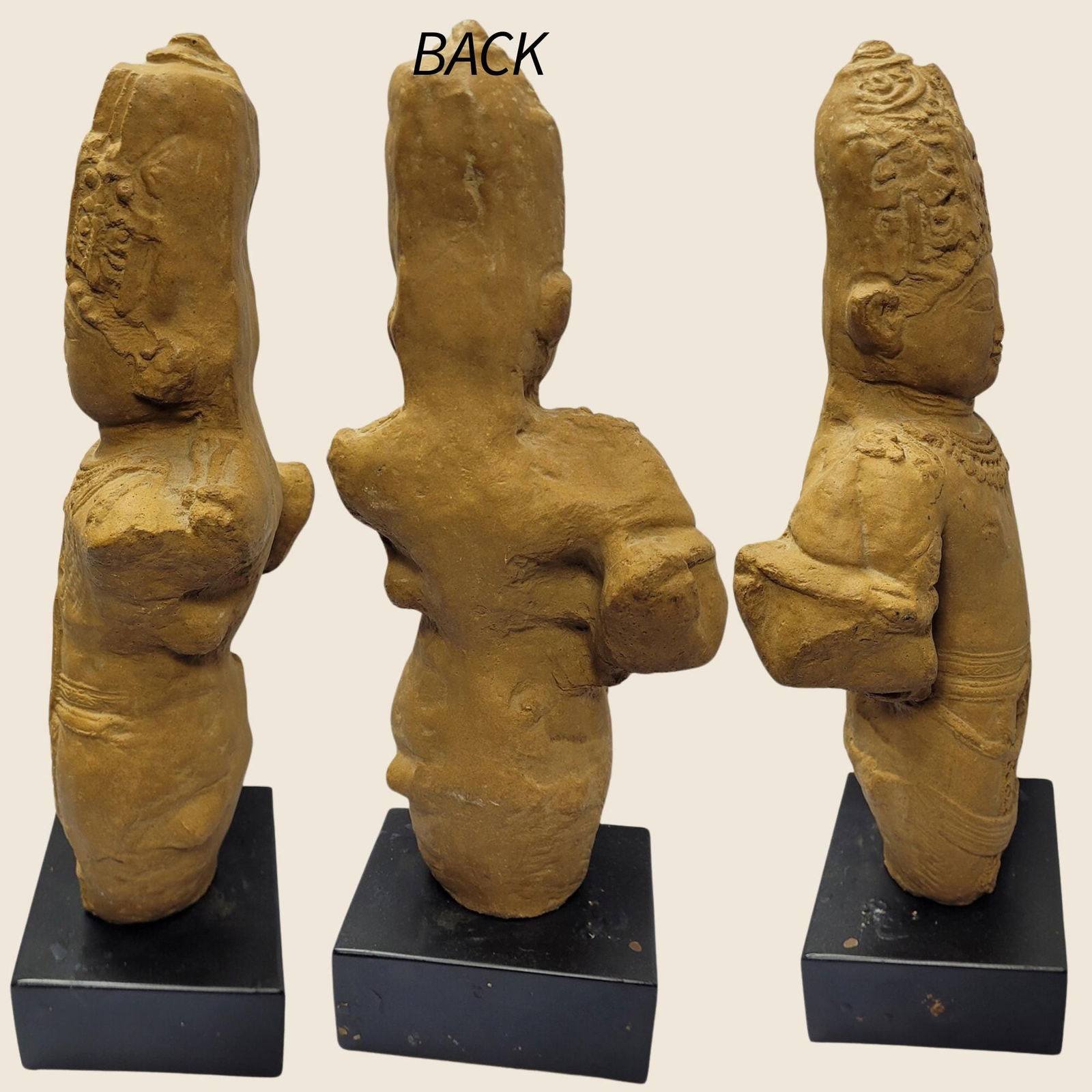 Khmer Vishnu Stone Statue: Antique Hand-Carved Hindu Temple Sculpture - 3