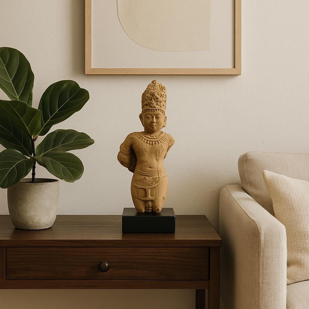 Khmer Vishnu Stone Statue: Antique Hand-Carved Hindu Temple Sculpture - 6