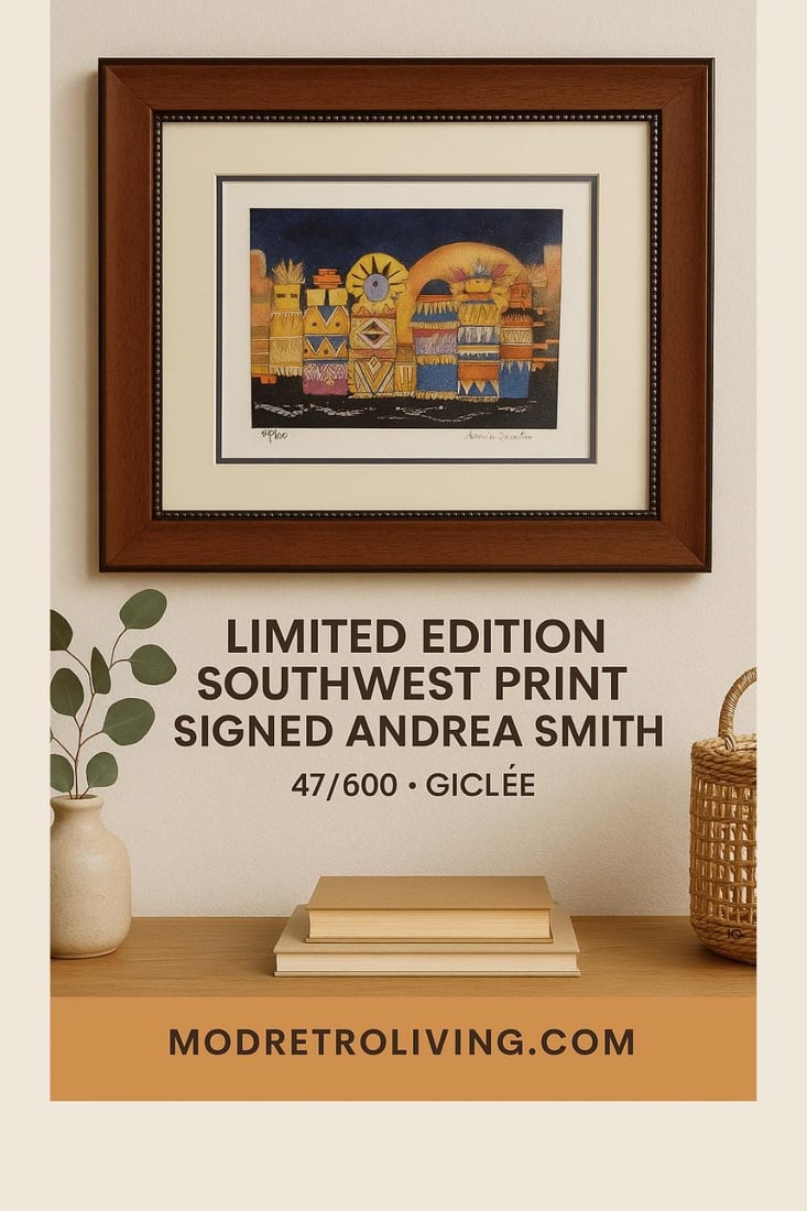 Vintage Print Framed Wall Art, Colorful Geometric Folk Style Figurative Artwork, Andrea Smith Dark - 8