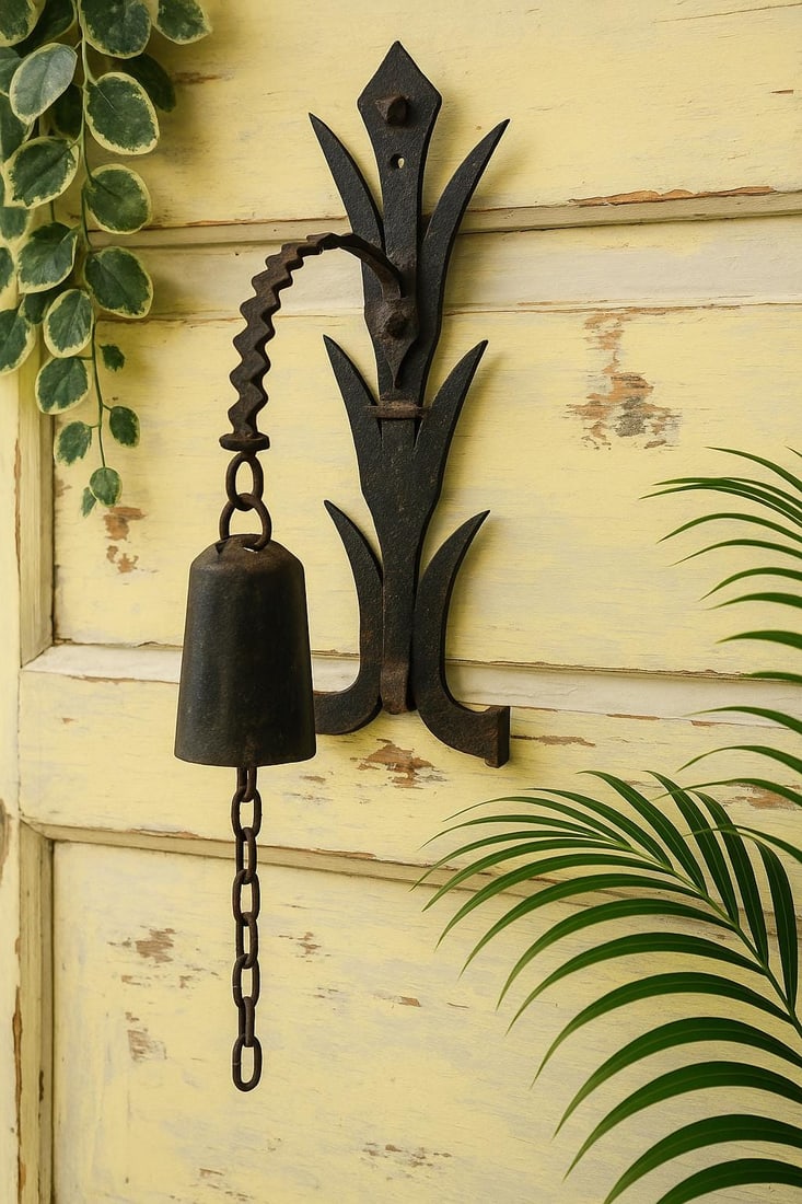 Antique Hand-Forged Iron Bell, Primitive Farmhouse Door Bell, Gothic Revival Dinner Ringer, Rustic - 2