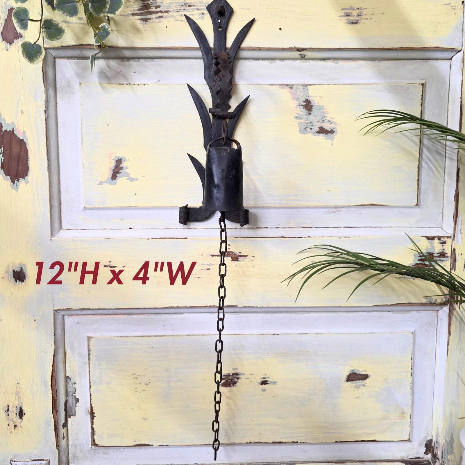 Antique Hand-Forged Iron Bell, Primitive Farmhouse Door Bell, Gothic Revival Dinner Ringer, Rustic - 3