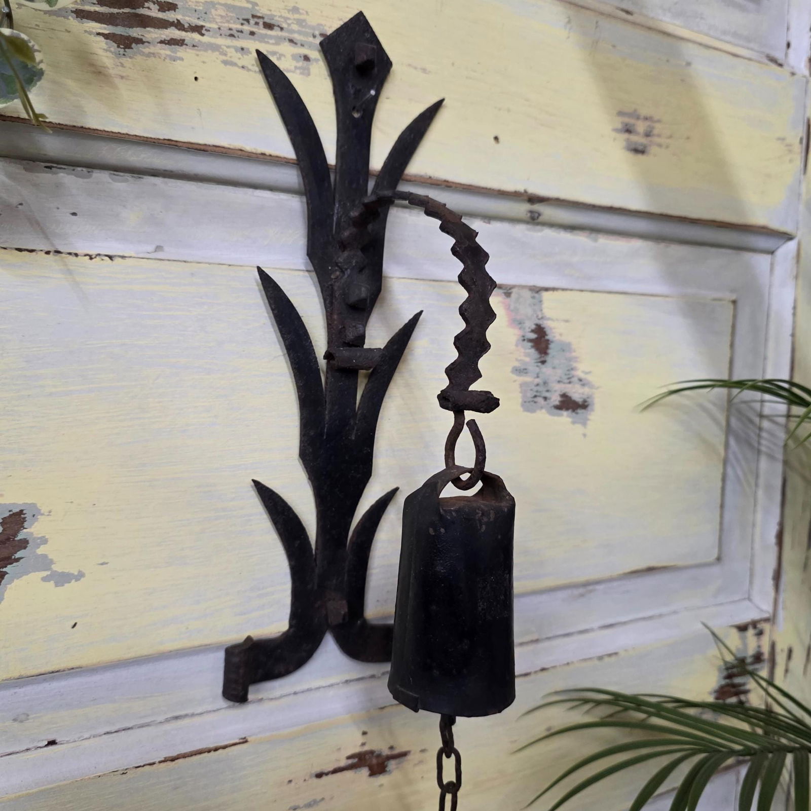 Antique Hand-Forged Iron Bell, Primitive Farmhouse Door Bell, Gothic Revival Dinner Ringer, Rustic - 4