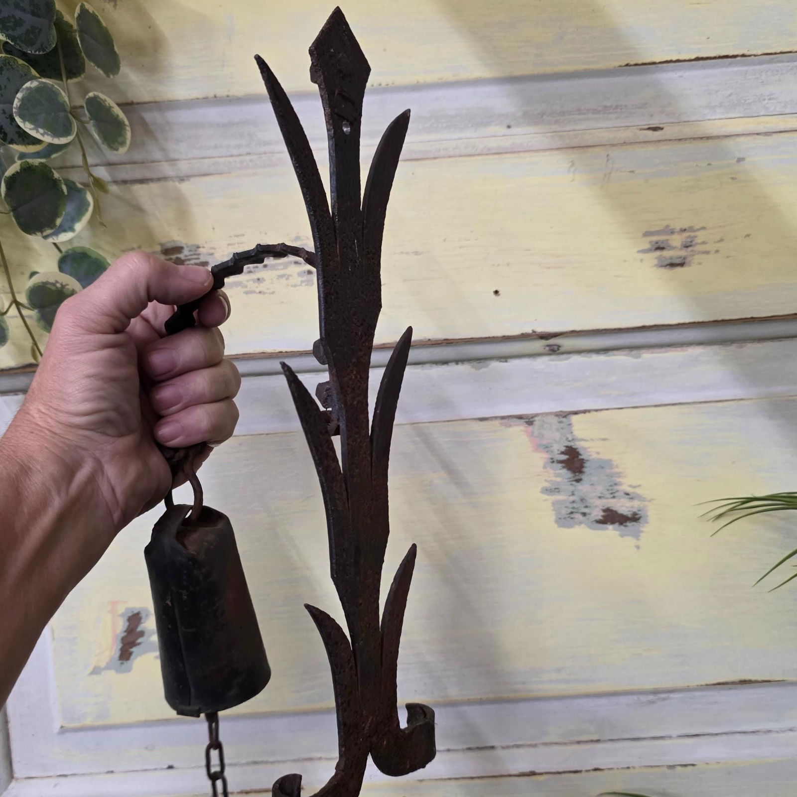 Antique Hand-Forged Iron Bell, Primitive Farmhouse Door Bell, Gothic Revival Dinner Ringer, Rustic - 6