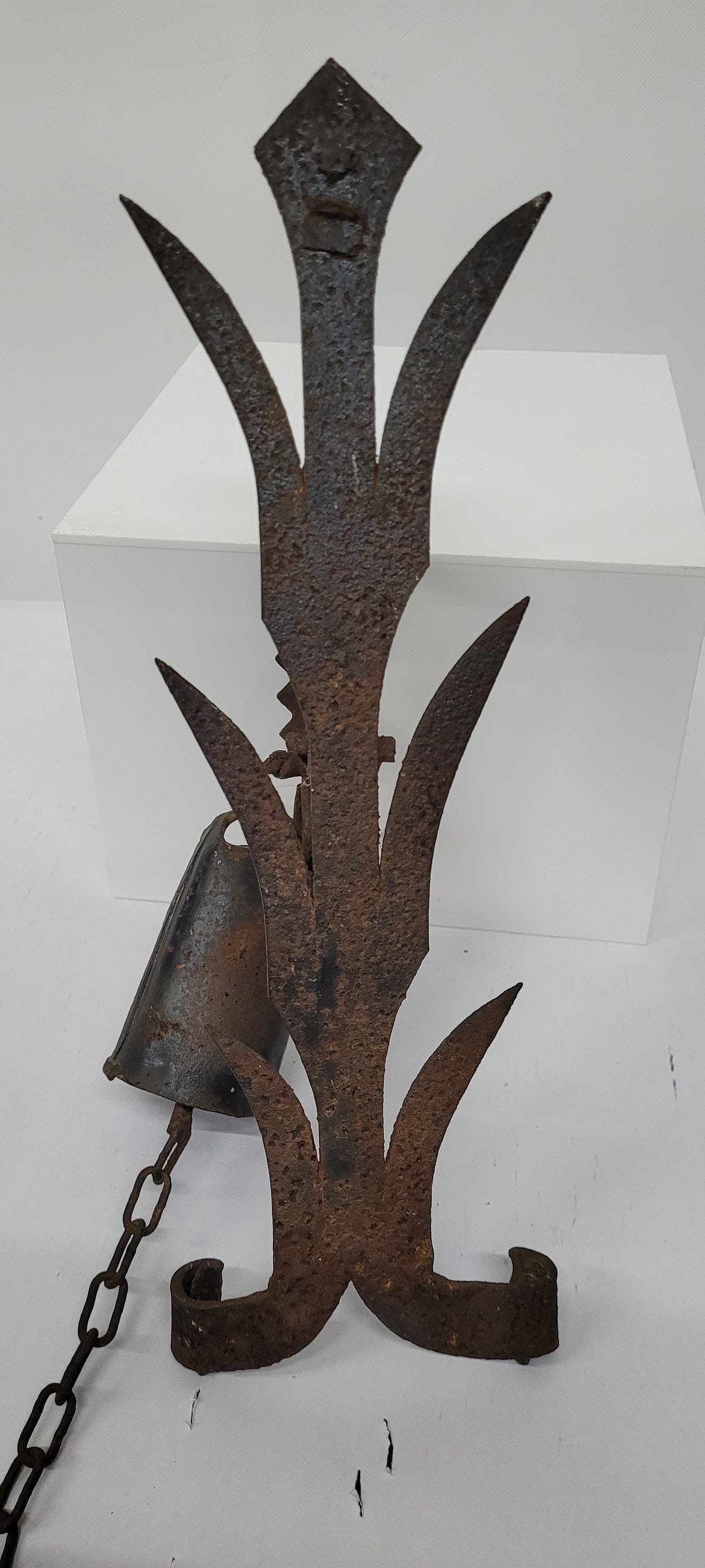 Antique Hand-Forged Iron Bell, Primitive Farmhouse Door Bell, Gothic Revival Dinner Ringer, Rustic - 8