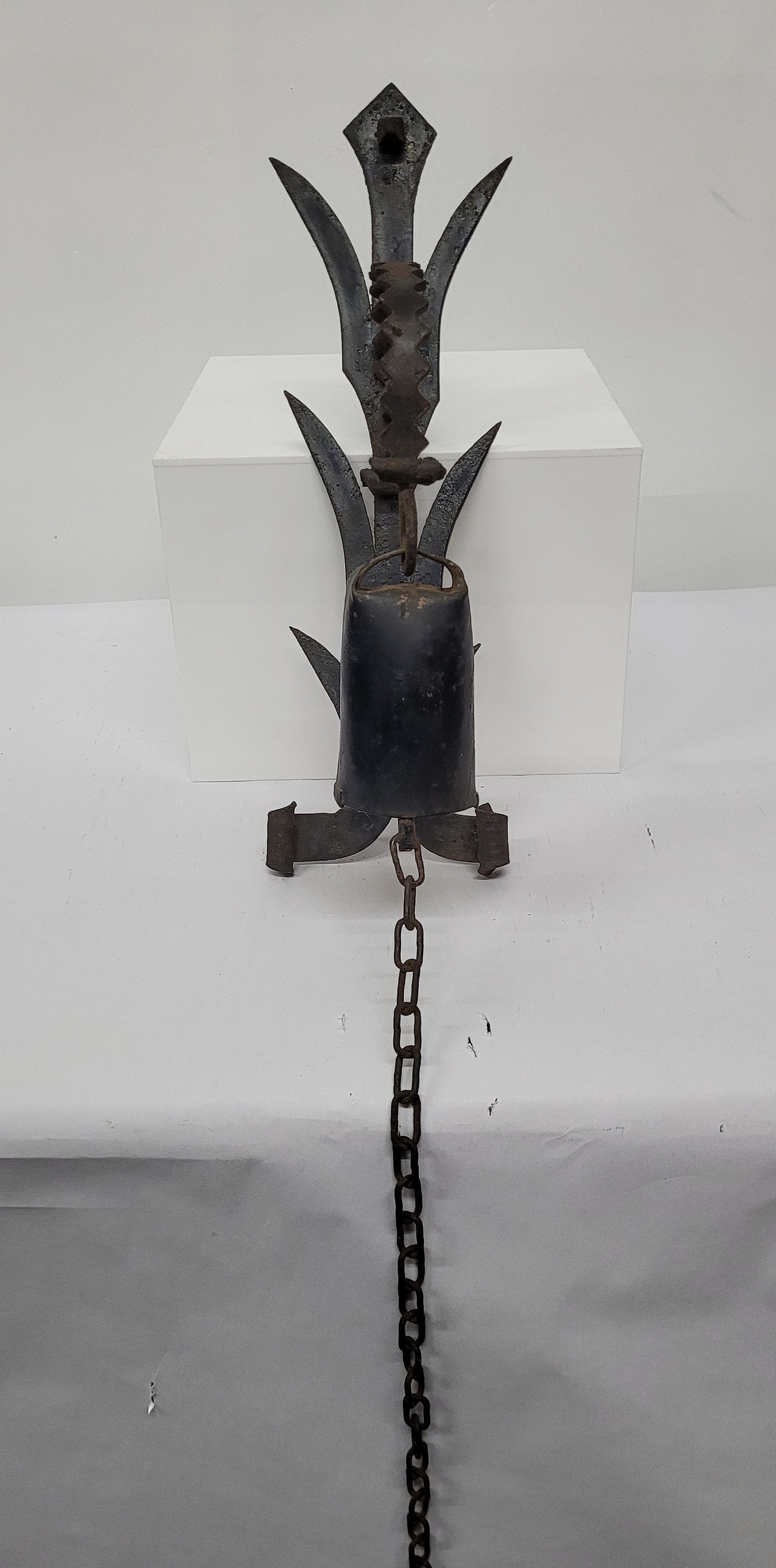 Antique Hand-Forged Iron Bell, Primitive Farmhouse Door Bell, Gothic Revival Dinner Ringer, Rustic - 9