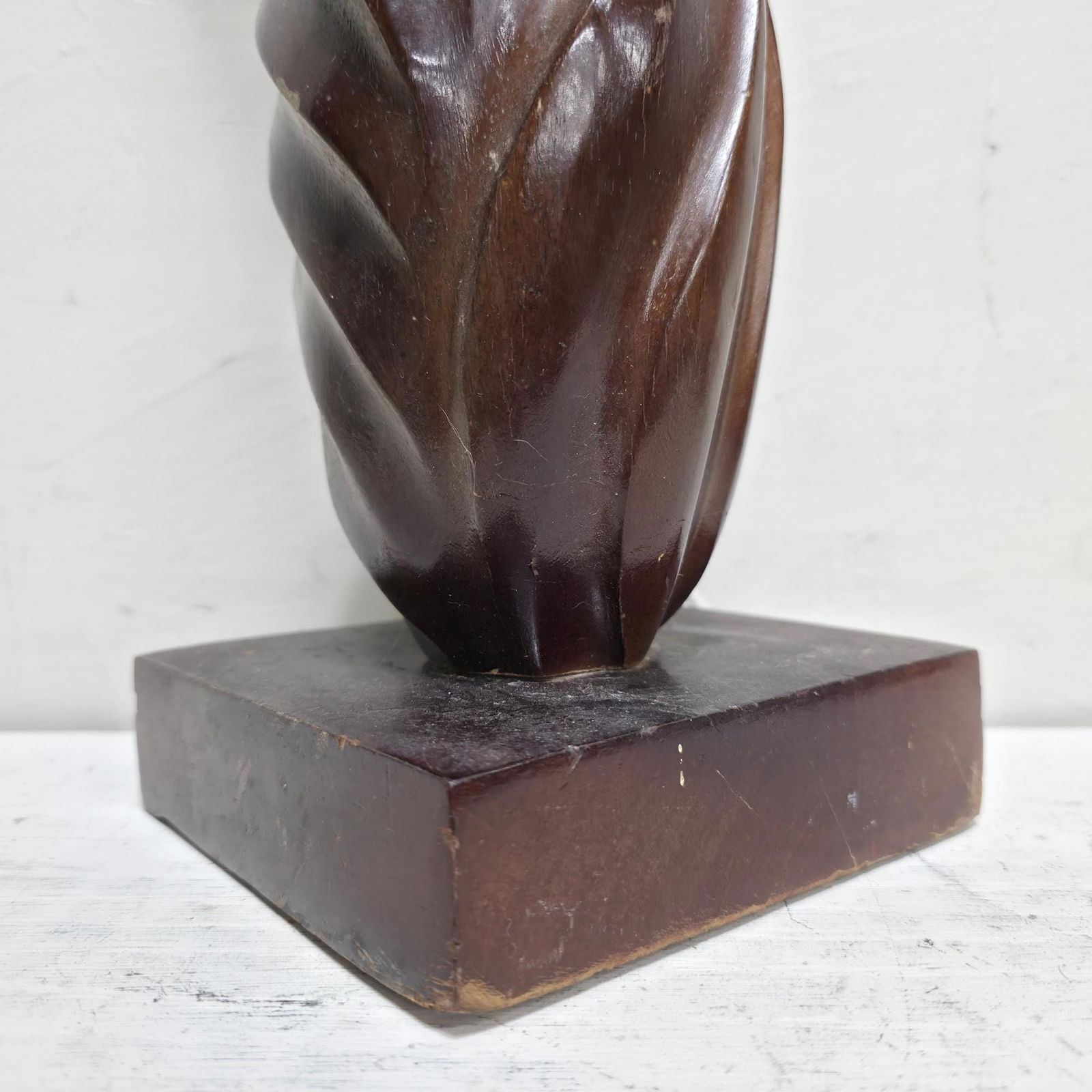 Vintage Tall Carved Wood Sculpture 39â€ Modernist Twisted Figure Dark Hardwood - 4
