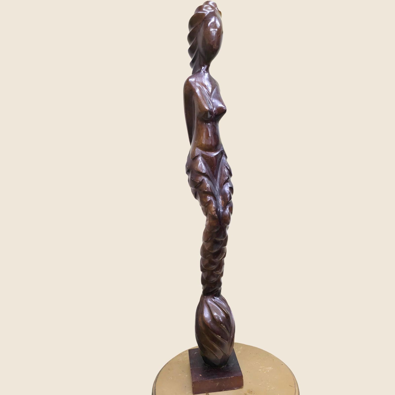 Vintage Tall Carved Wood Sculpture 39â€ Modernist Twisted Figure Dark Hardwood - 5