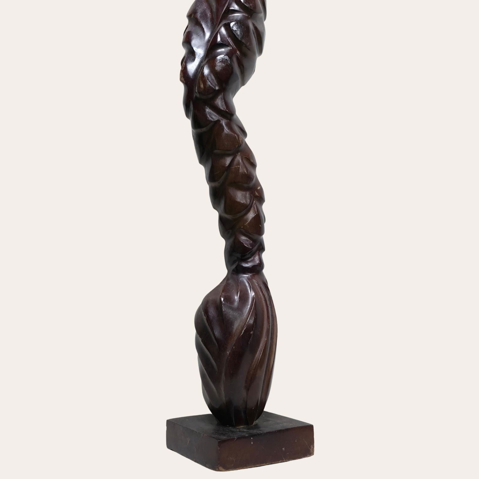Vintage Tall Carved Wood Sculpture 39â€ Modernist Twisted Figure Dark Hardwood - 9
