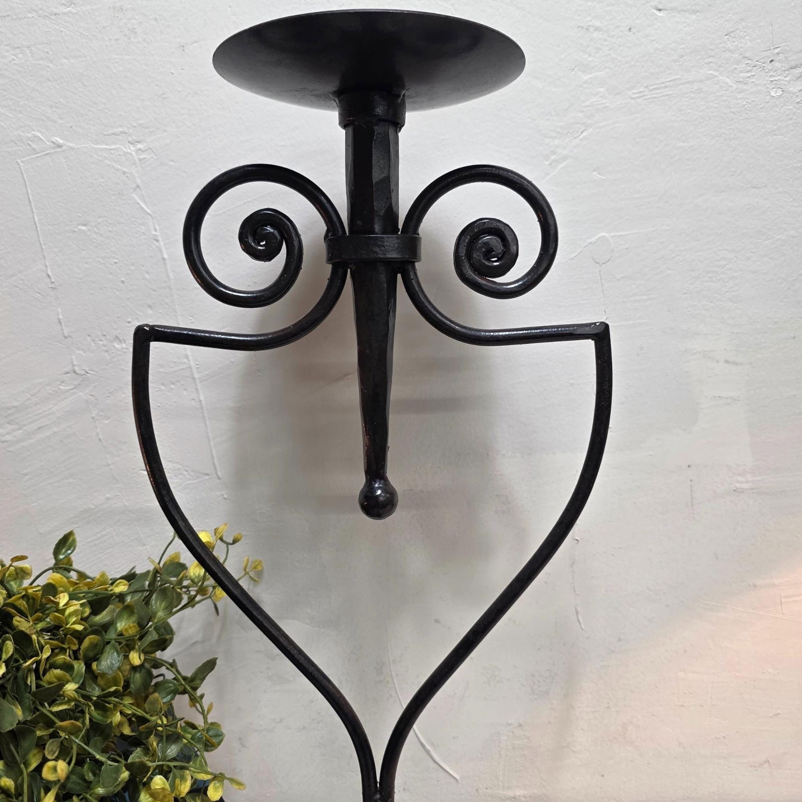 Vintage Wrought Iron Candle Holder, 17" Black Metal Pillar Stand, Large Rustic Riser for Centerpiece - 7