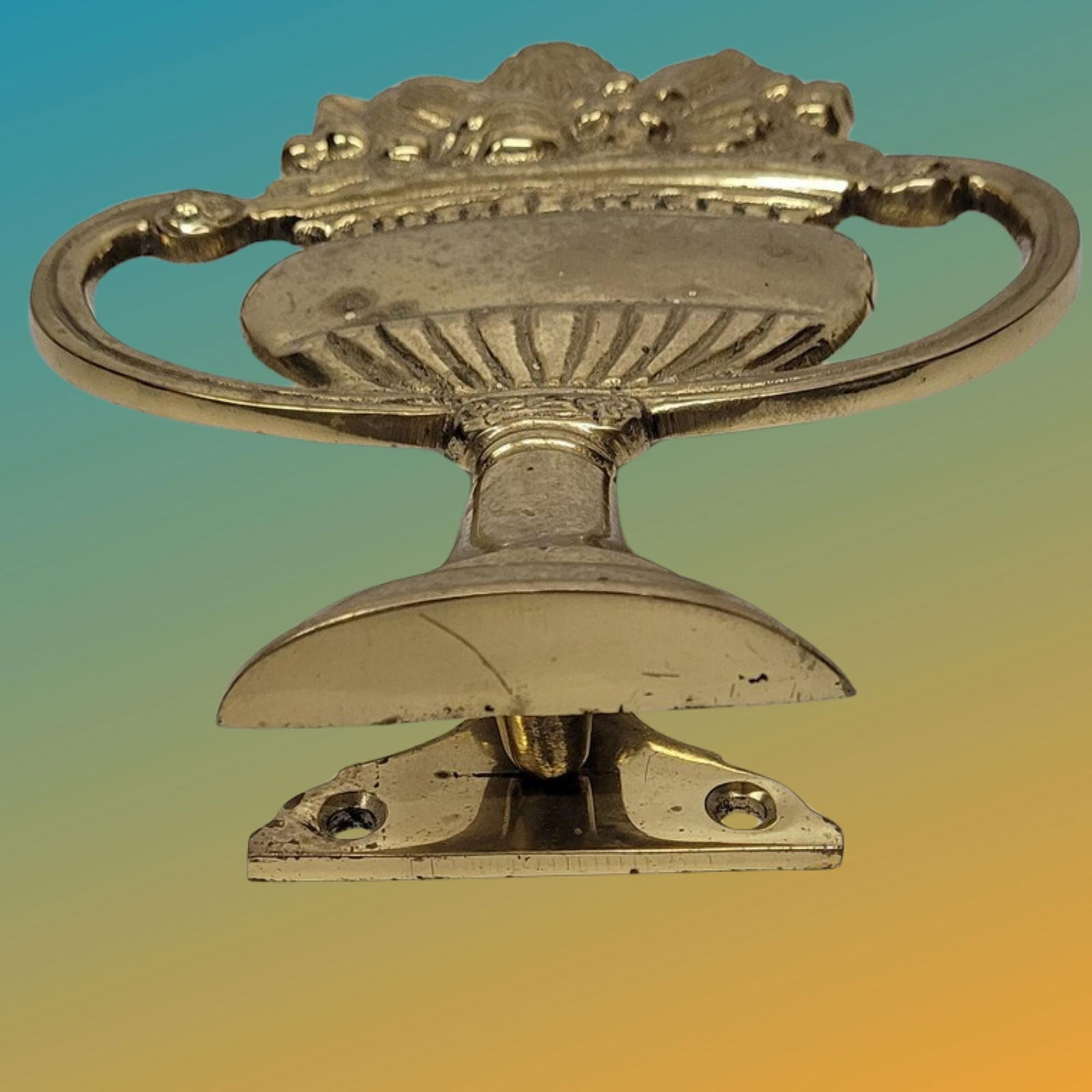 Vintage Neoclassical Brass Door Knocker Urn & Floral Garland Colonial Revival - 10