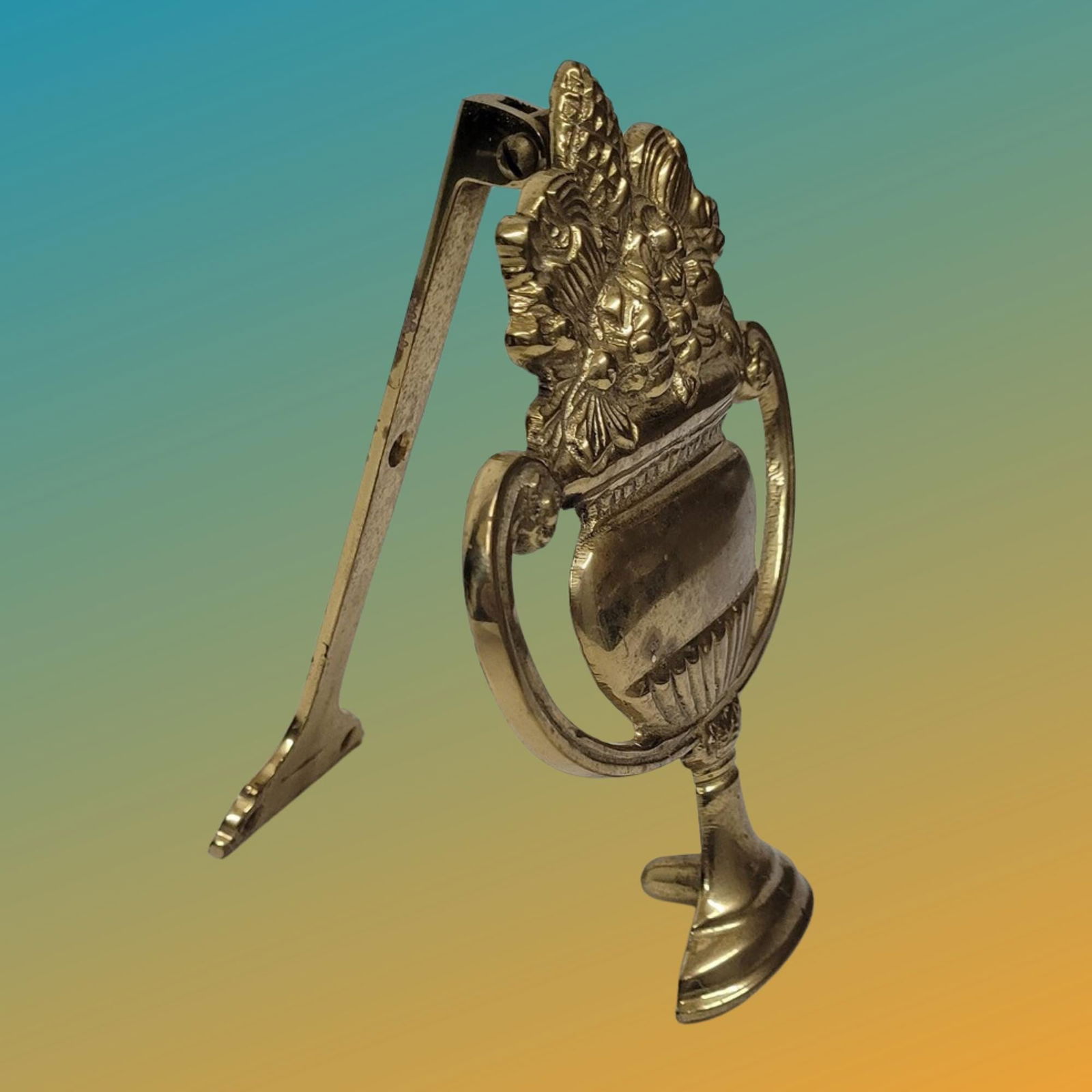 Vintage Neoclassical Brass Door Knocker Urn & Floral Garland Colonial Revival - 4