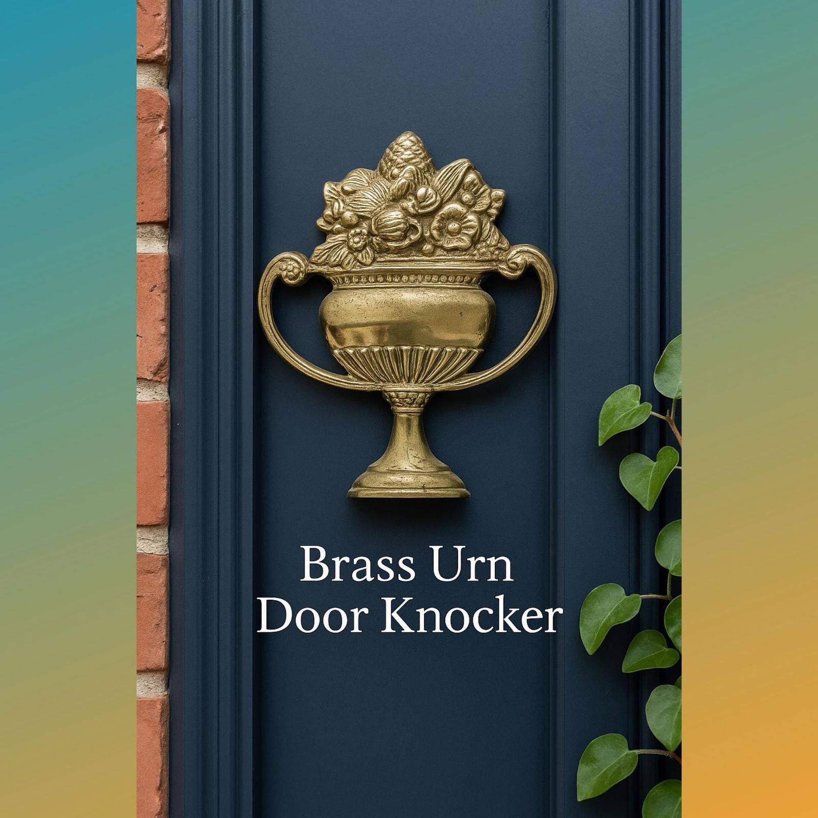 Vintage Neoclassical Brass Door Knocker: Urn & Floral Garland - 10