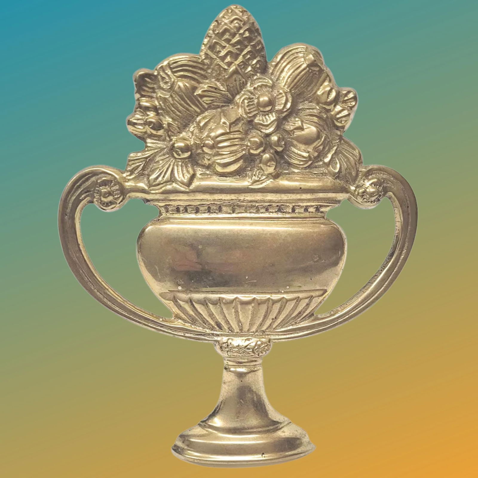 Vintage Neoclassical Brass Door Knocker: Urn & Floral Garland: Title: Vintage Neoclassical Brass Door Knocker: Urn & Floral Garland Description: This Vintage Neoclassical Brass Door Knocker dates to the early-to-mid 20th century (1930sâ€“1950s),