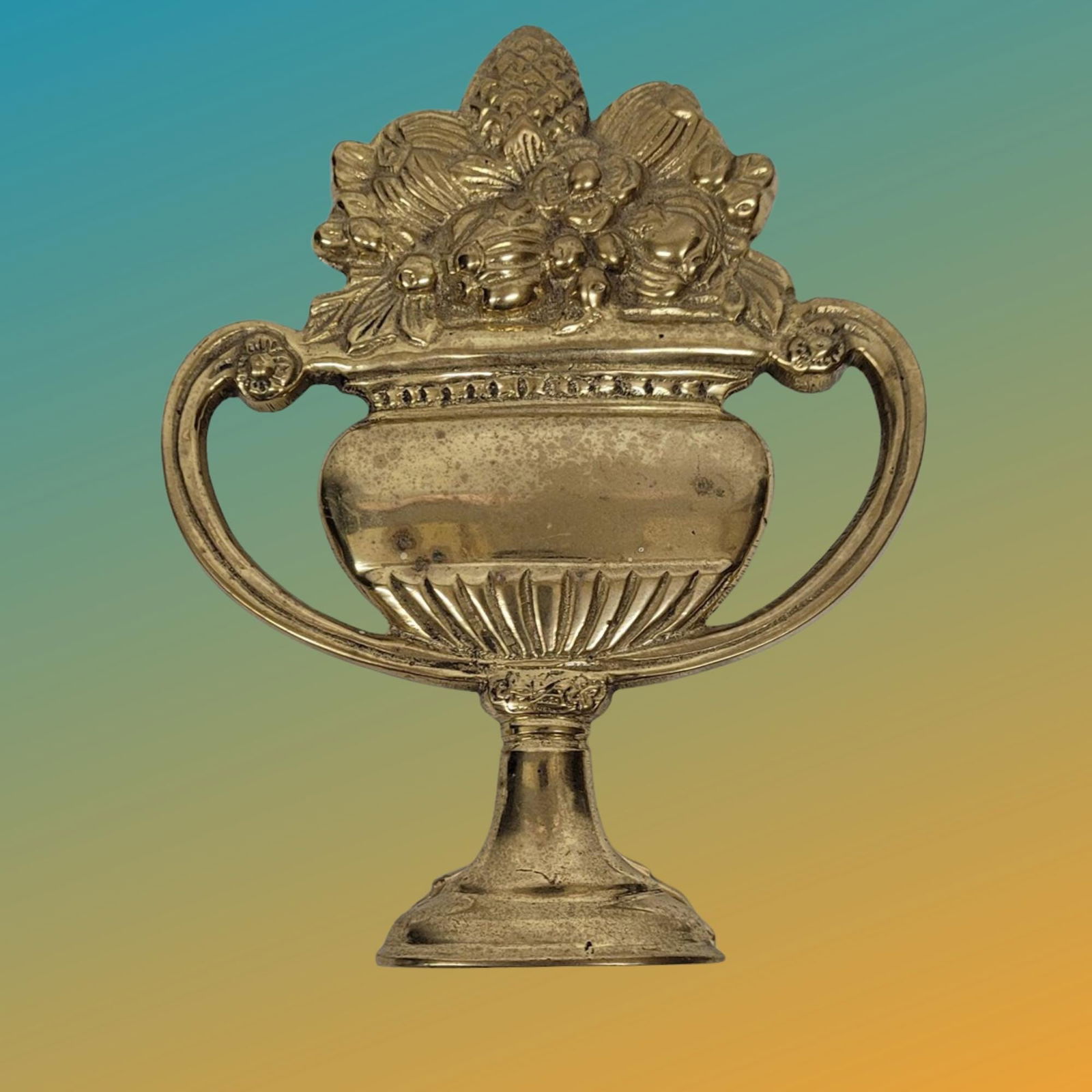 Vintage Neoclassical Brass Door Knocker: Urn & Floral Garland - 2