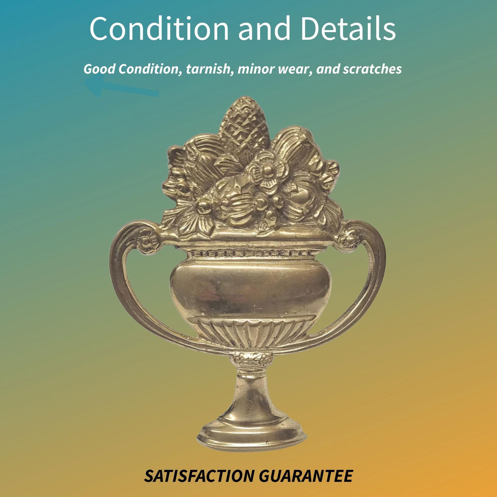 Vintage Neoclassical Brass Door Knocker: Urn & Floral Garland - 4