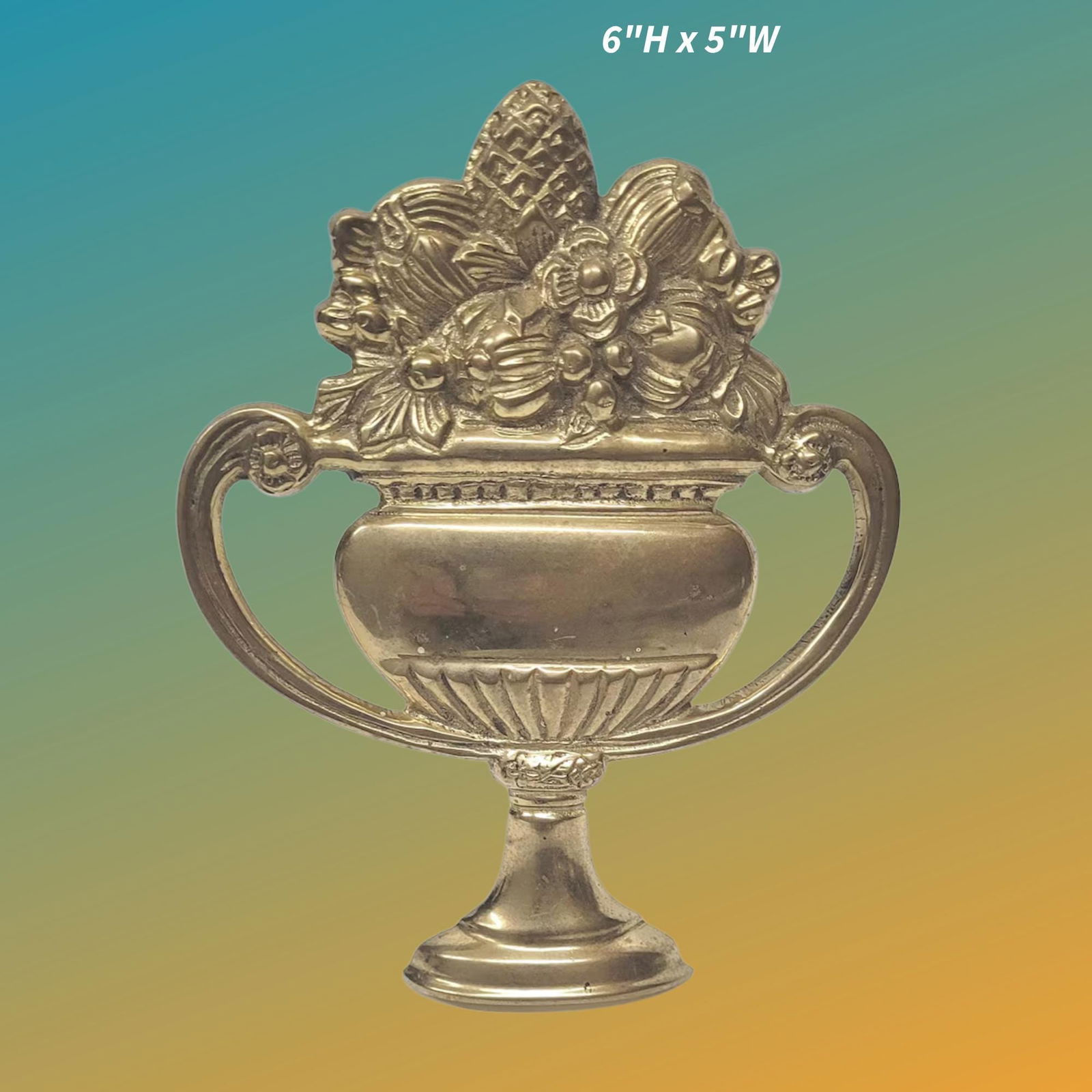 Vintage Neoclassical Brass Door Knocker: Urn & Floral Garland - 6