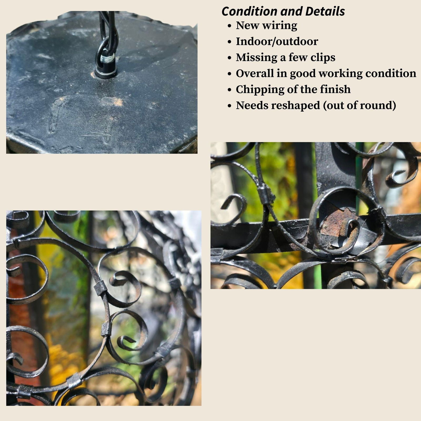 Vintage Stained Glass Swag Lamp, Moroccan Revival Wrought Iron Orb Pendant Plug-In Wall, Jewel Tone - 5