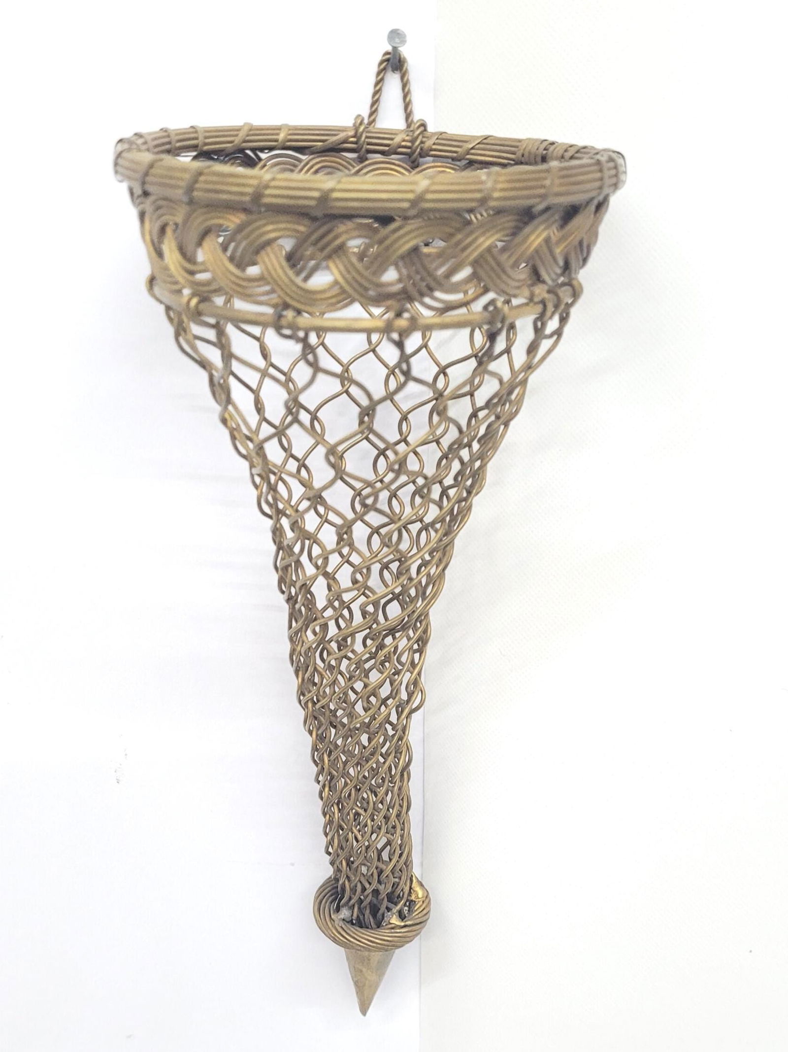 Vintage Brass Wall Pocket â€¢ 12â€ Cone Wall Basket â€ (1 of 7)