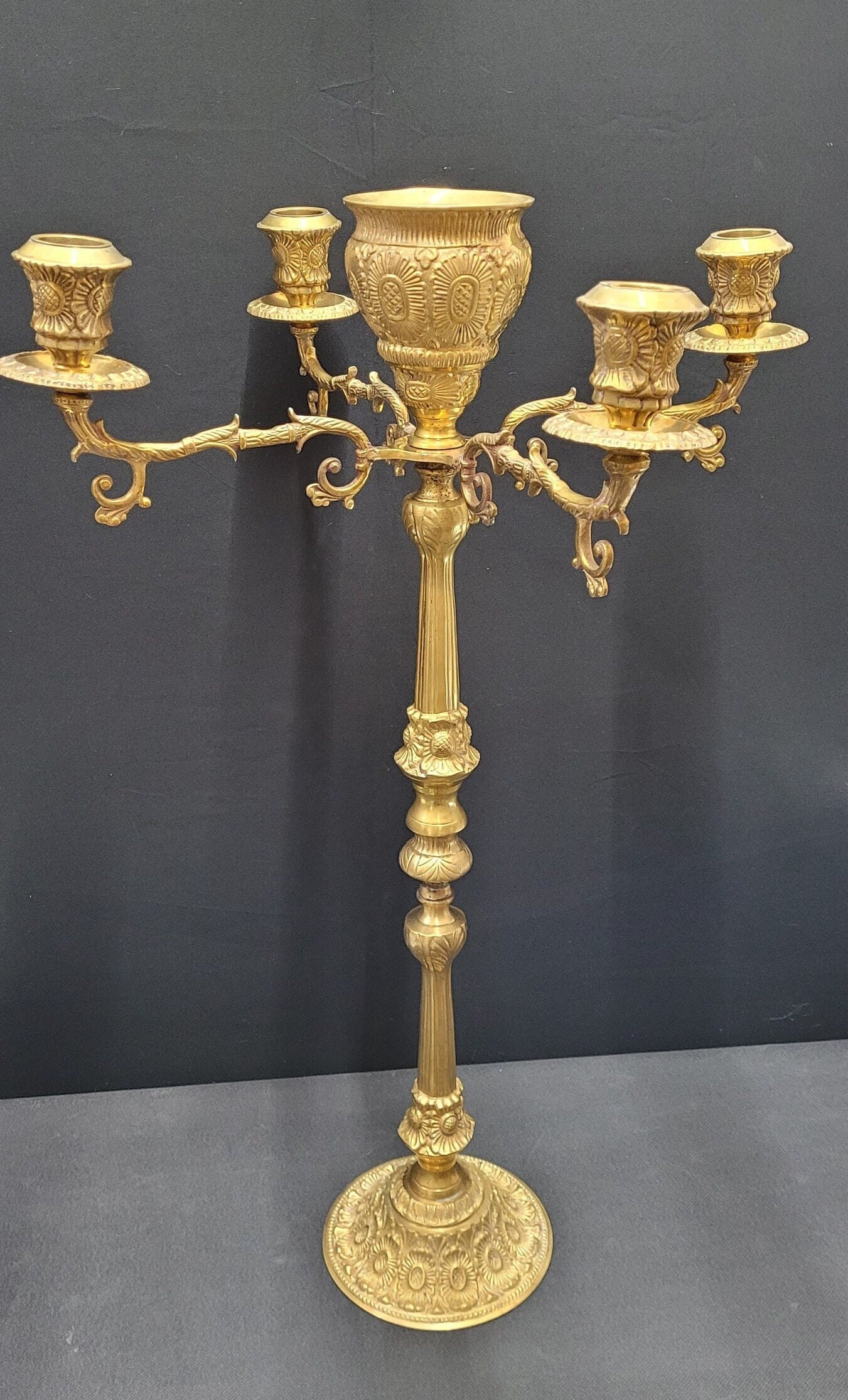 Antique Brass 4-Arm Candelabra â€¢ 38" Tall Floor Candle Holder â€¢ - 2