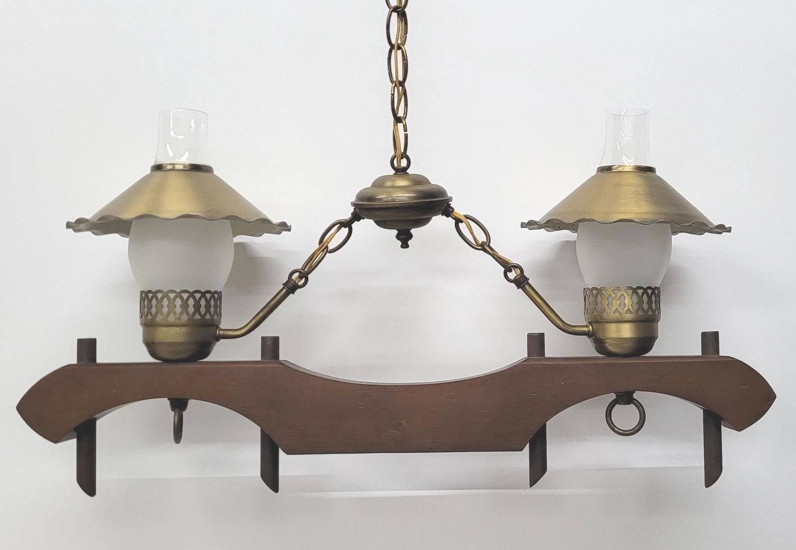 Vintage Rustic Farmhouse Hanging Light 2-Light Wagon Style Ceiling Fixture, Wood & Brass Lantern: Title: Vintage Rustic Farmhouse Hanging Light 2-Light Wagon Style Ceiling Fixture, Wood & Brass Lantern Chandelier, Adjustable Chain, 26â€ Wide Description: A charming vintage rustic