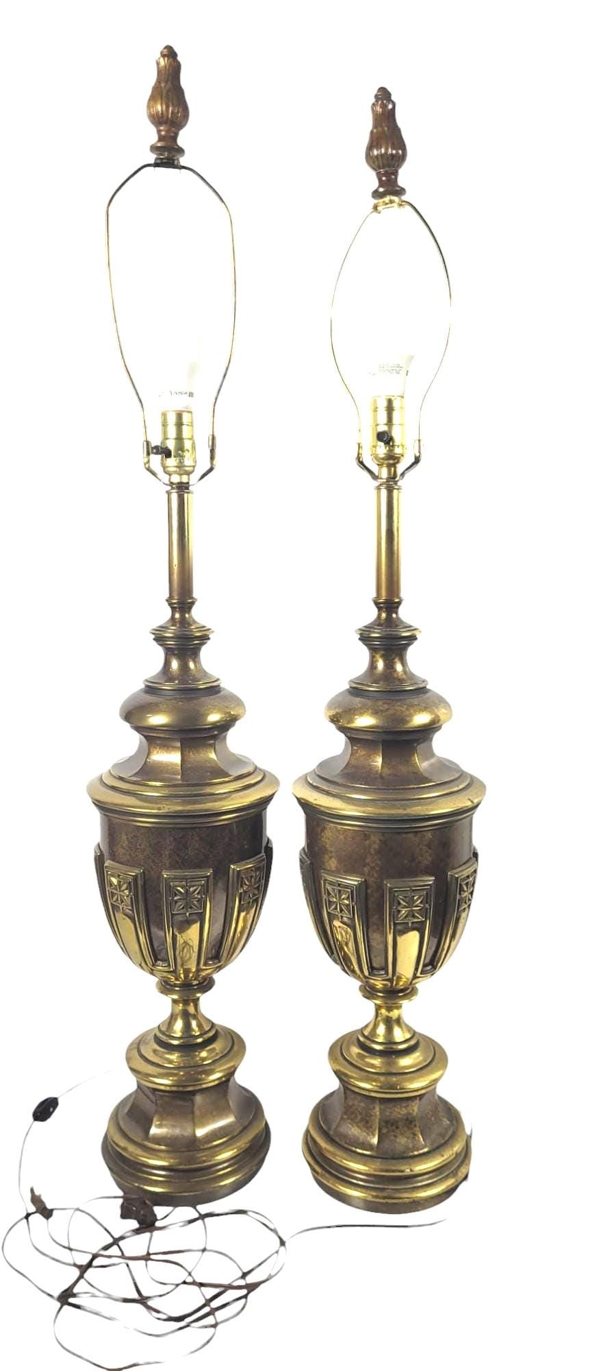 Pair Vintage Stiffel Brass Trophy Lamps â€¢ 28â€ Heavy Regency (1 of 10)