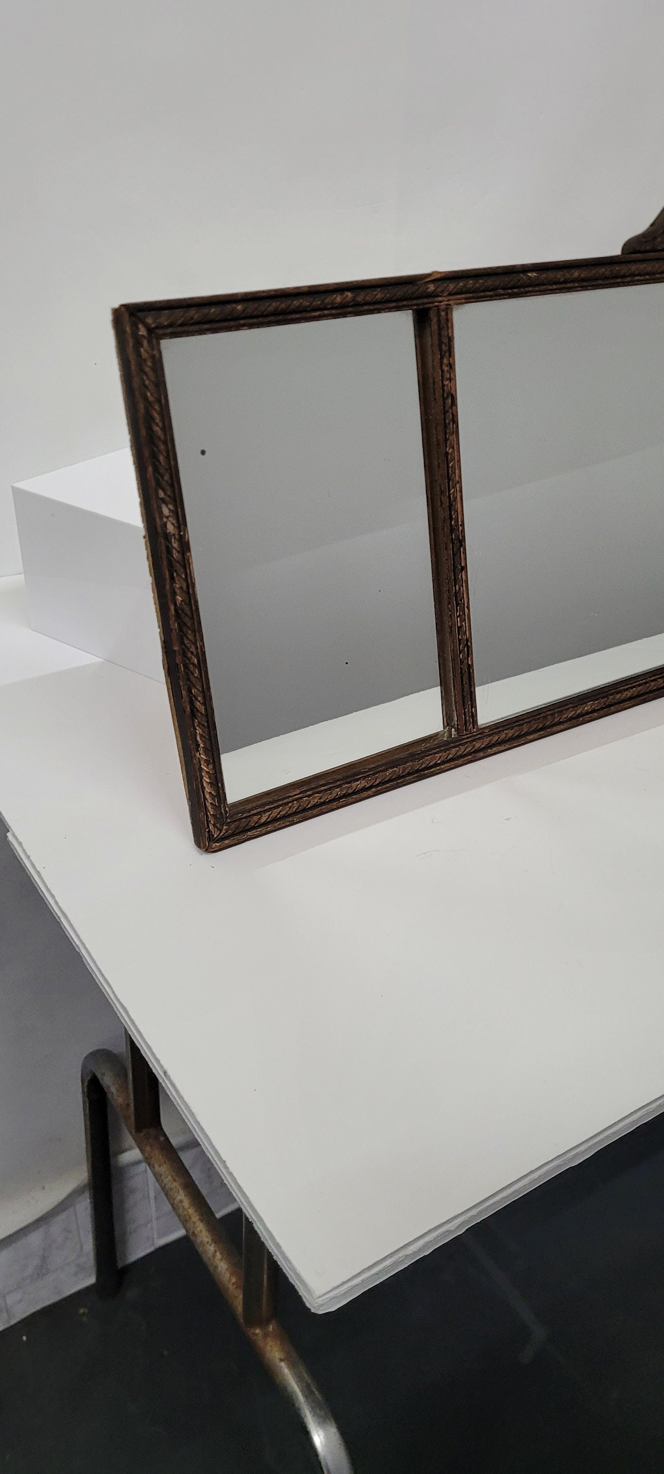 Antique 3-Panel Wood Wall Mirror 29.5â€ Rustic Distressed Mirror Primitive - 2