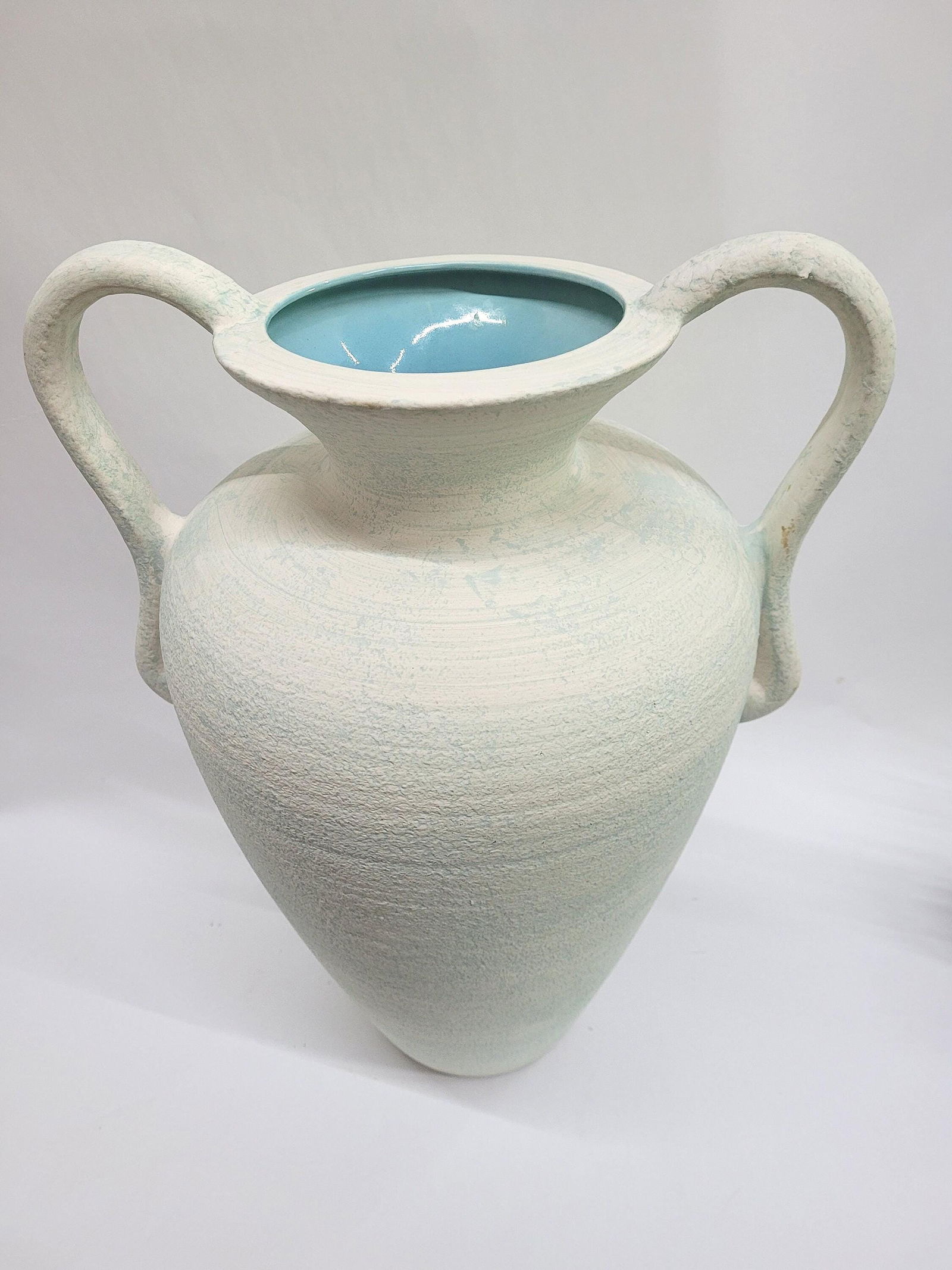 Vintage Art Pottery Haeger Floor Vase Southwest Large Jug White Turquoise Blue Statement Piece (1 of 9)