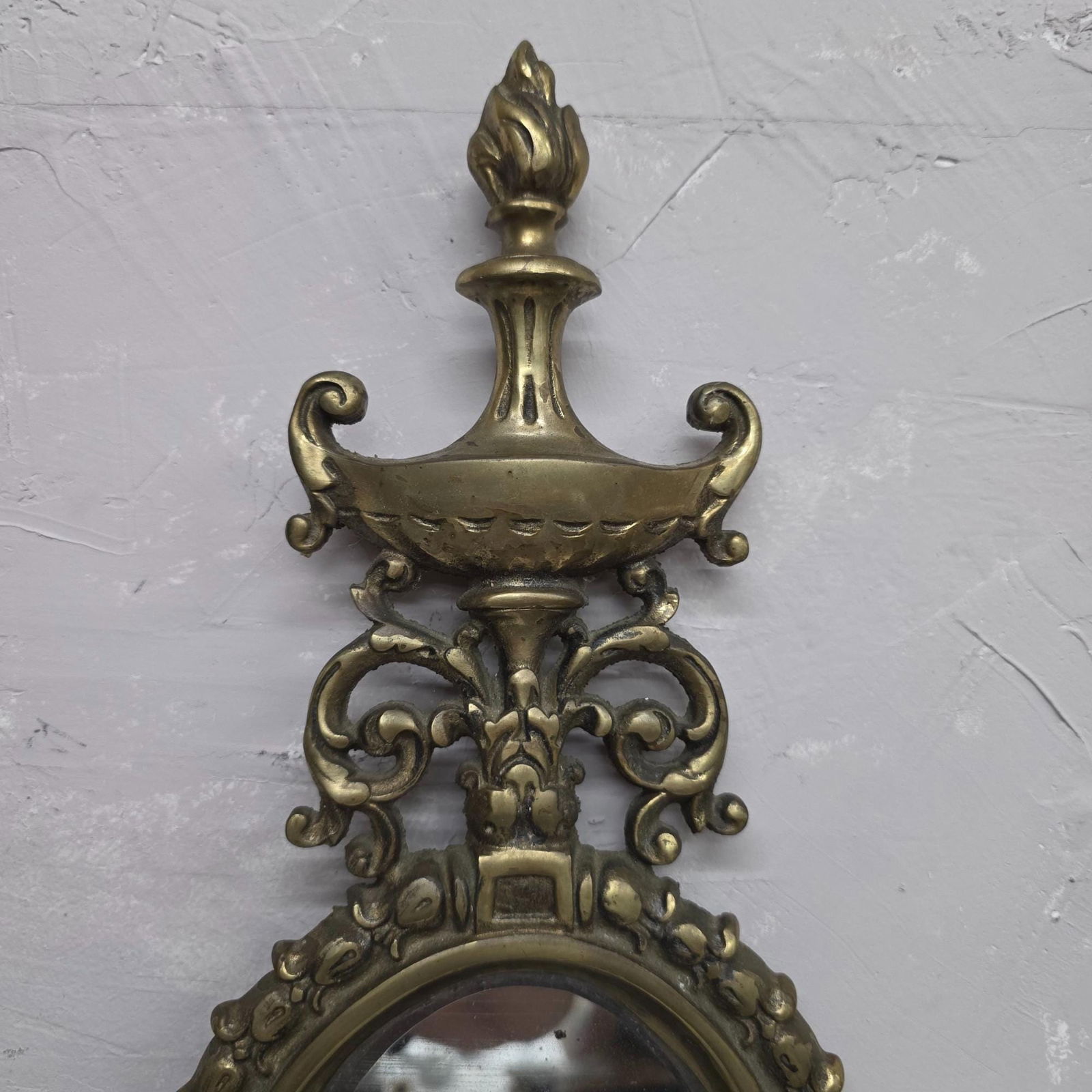 Vintage Brass Mirror Wall Sconce, Old World Regency Double Candle Light, Crystal Prism Wall Lamp - 5