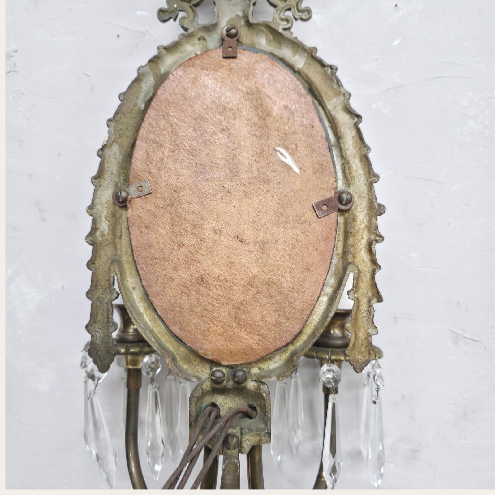 Vintage Brass Mirror Wall Sconce, Old World Regency Double Candle Light, Crystal Prism Wall Lamp - 9