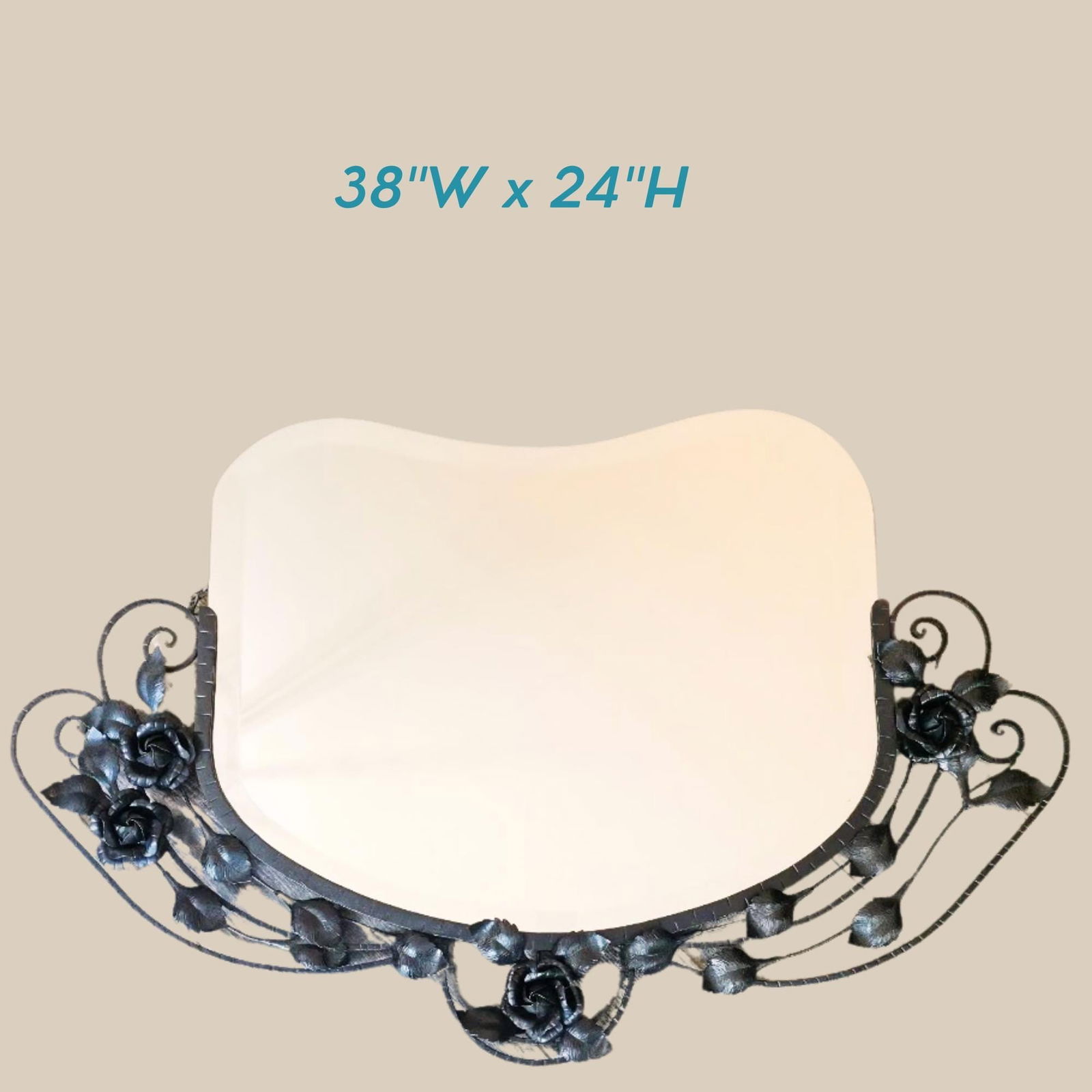 Antique French Art Nouveau Wall Mirror Vintage 1920s Black Wrought Iron Floral Design - 2