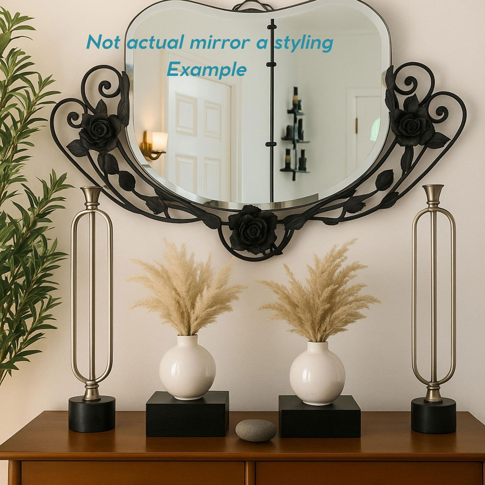 Antique French Art Nouveau Wall Mirror Vintage 1920s Black Wrought Iron Floral Design - 7