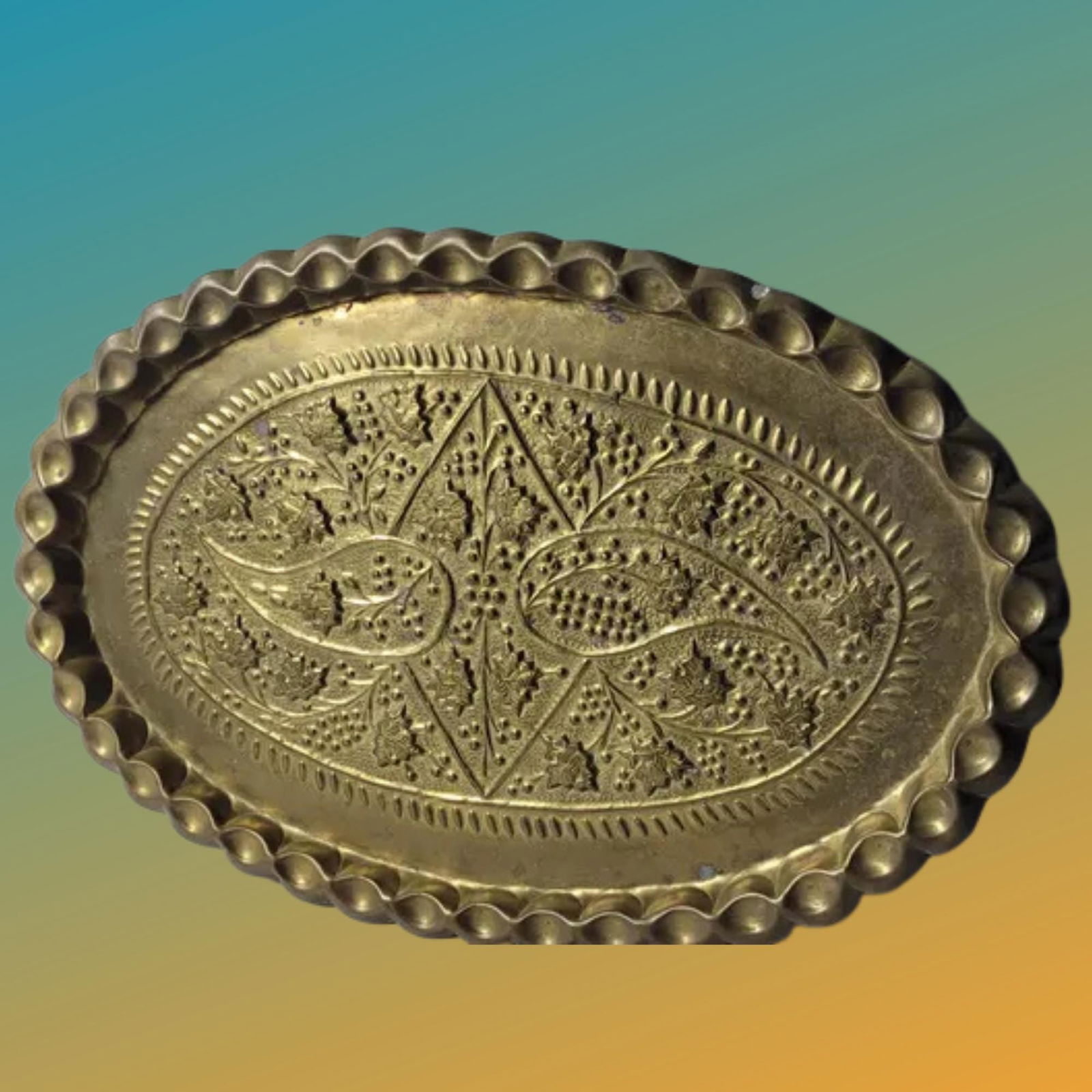 Vintage Brass Wall Tray 24" â€¢ Floral Engraved Platter â€¢ British (1 of 9)