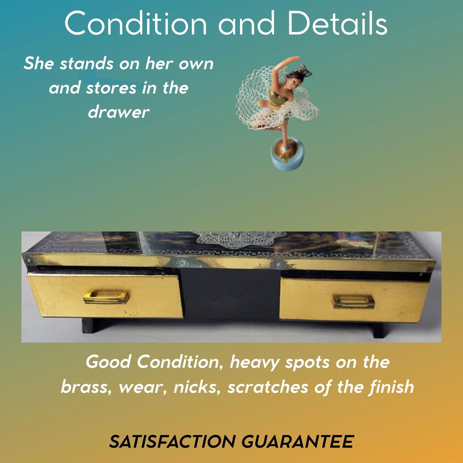 Vintage Japanese Lacquer Music Box: Hand-Painted Mount Fuji Scene, Swan Lake Tune - 3