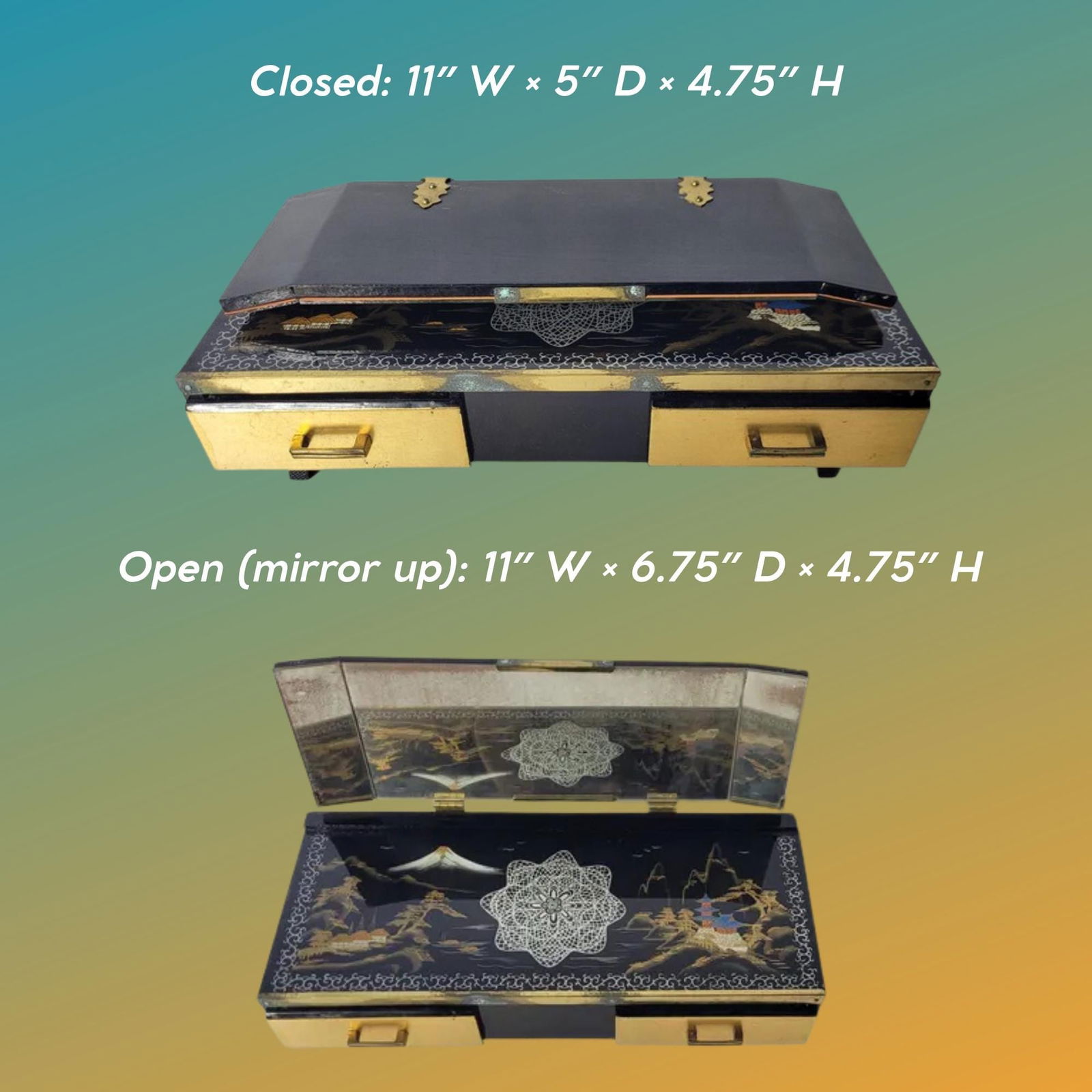 Vintage Japanese Lacquer Music Box: Hand-Painted Mount Fuji Scene, Swan Lake Tune - 4